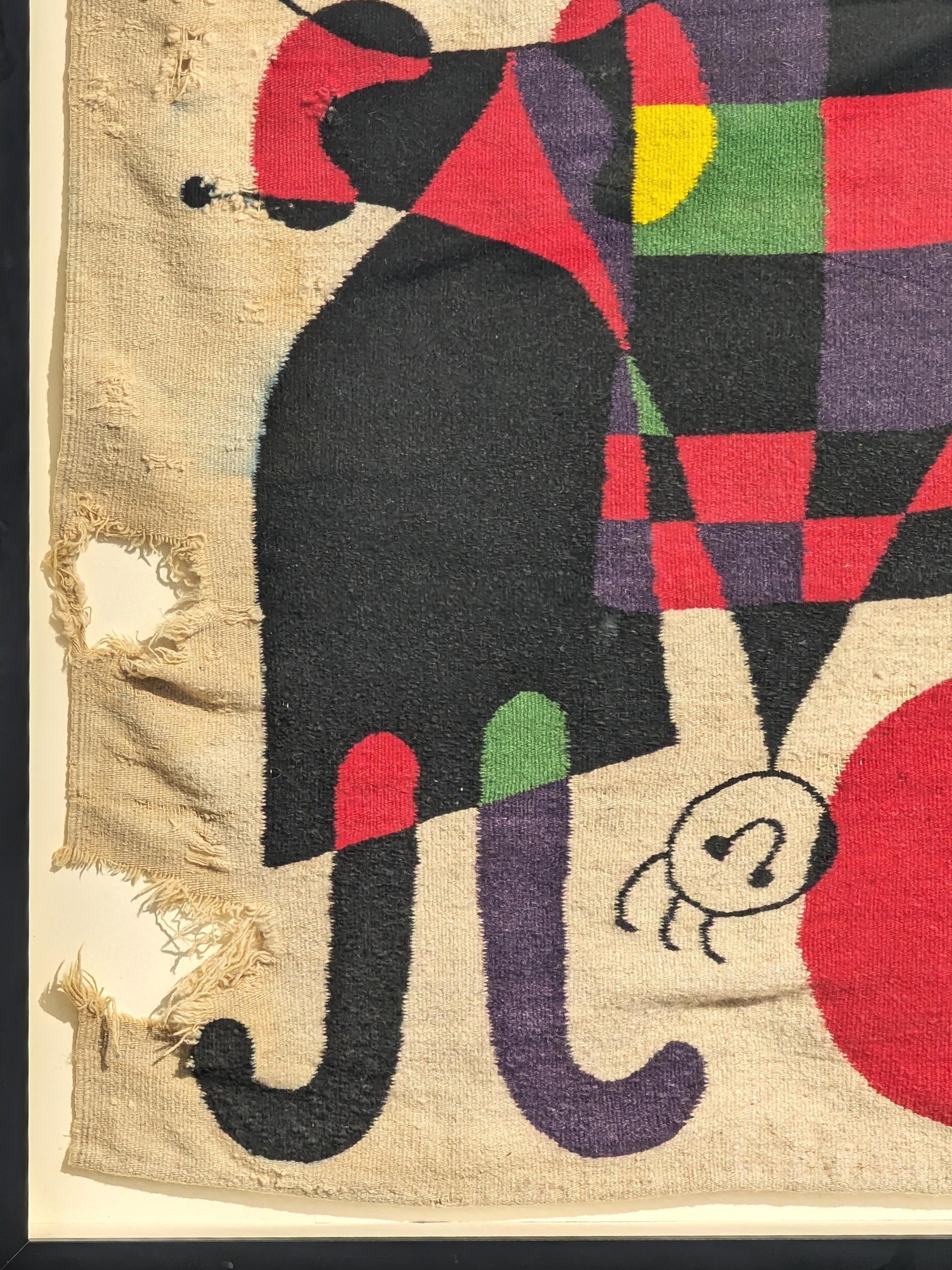 Tapestry in the Style of Joan Miro’s “Figures and Dog in Front of the Sun