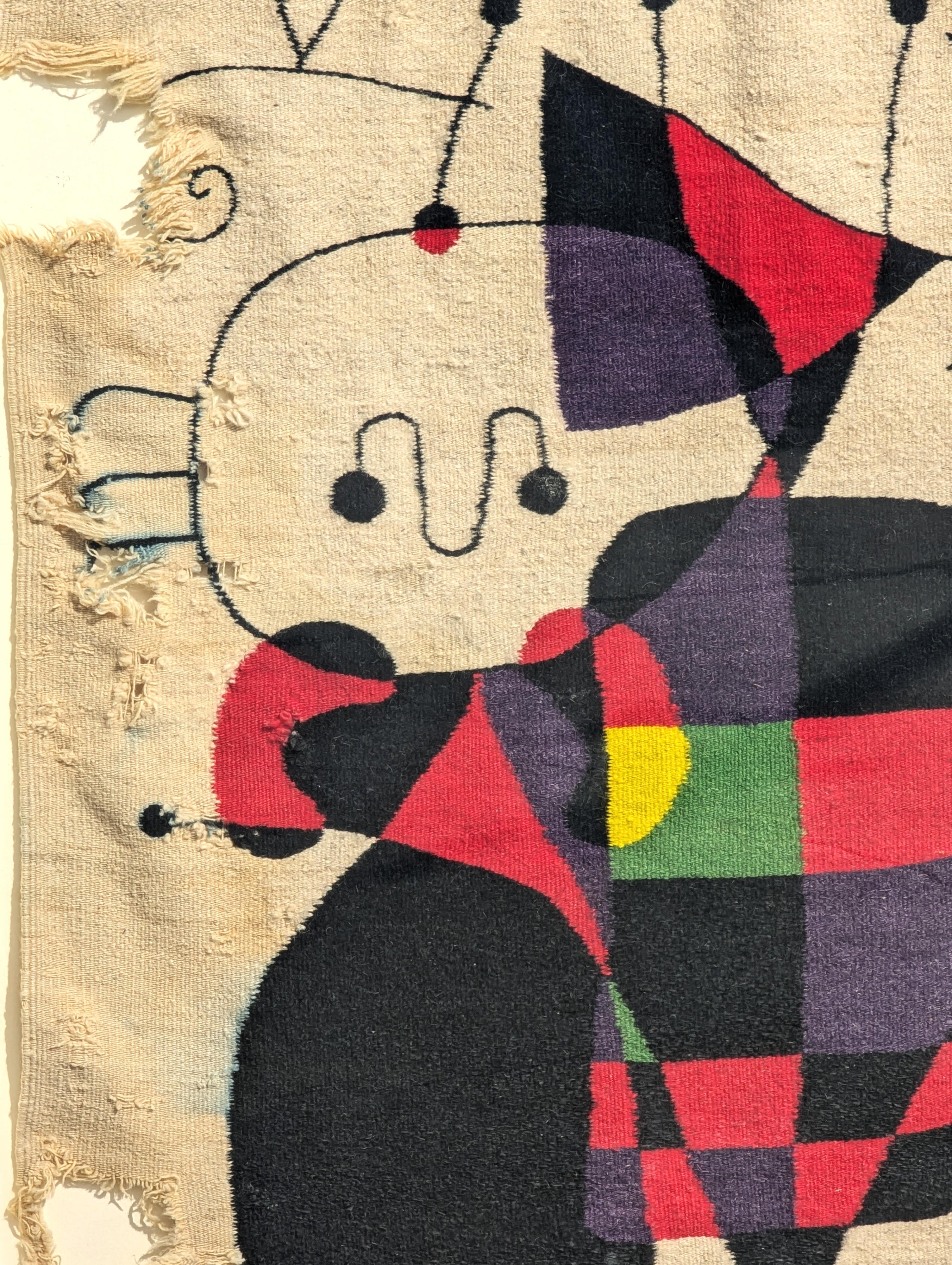 Tapestry in the Style of Joan Miro’s “Figures and Dog in Front of the Sun