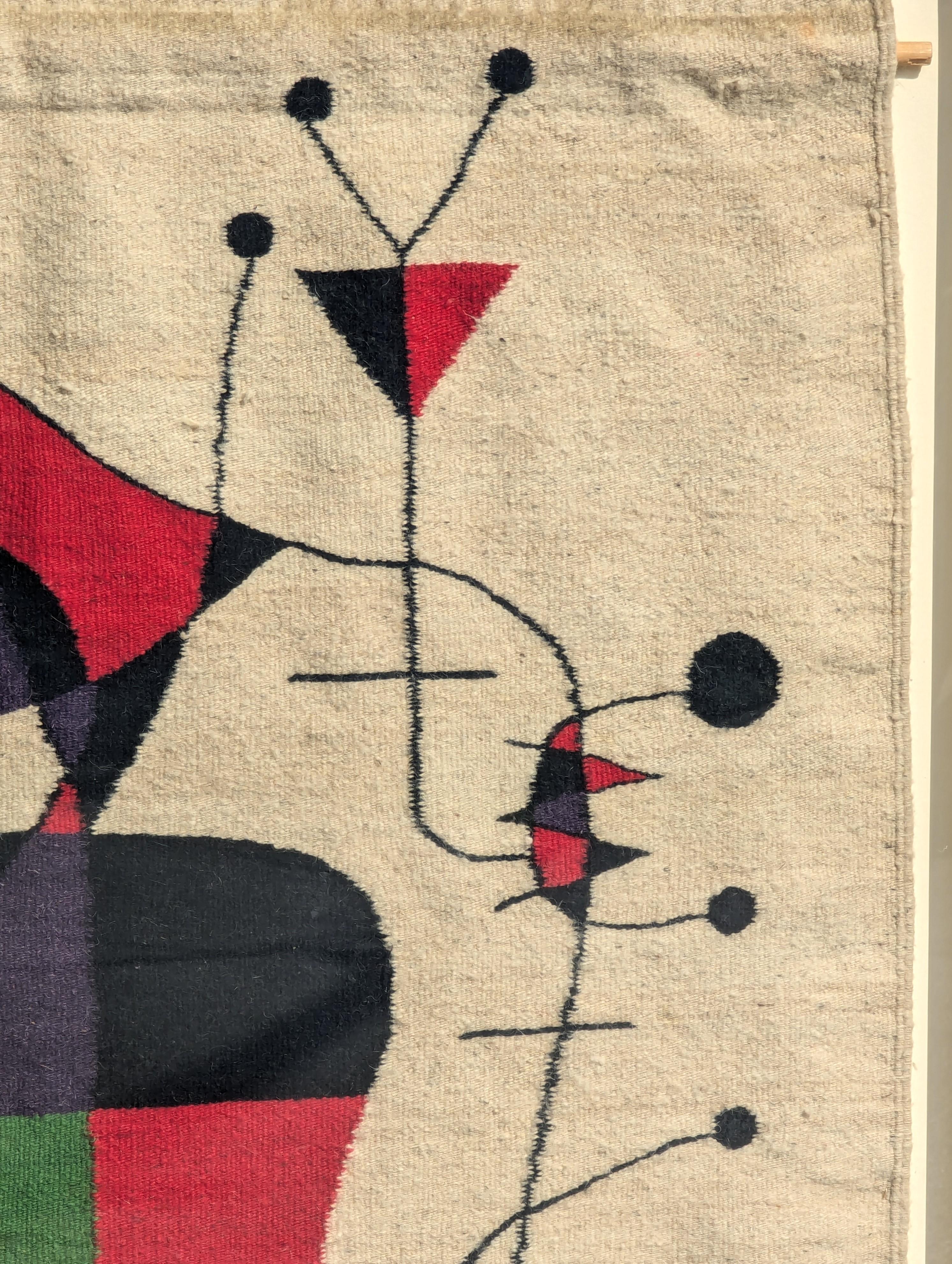 Tapestry in the Style of Joan Miro’s “Figures and Dog in Front of the Sun
