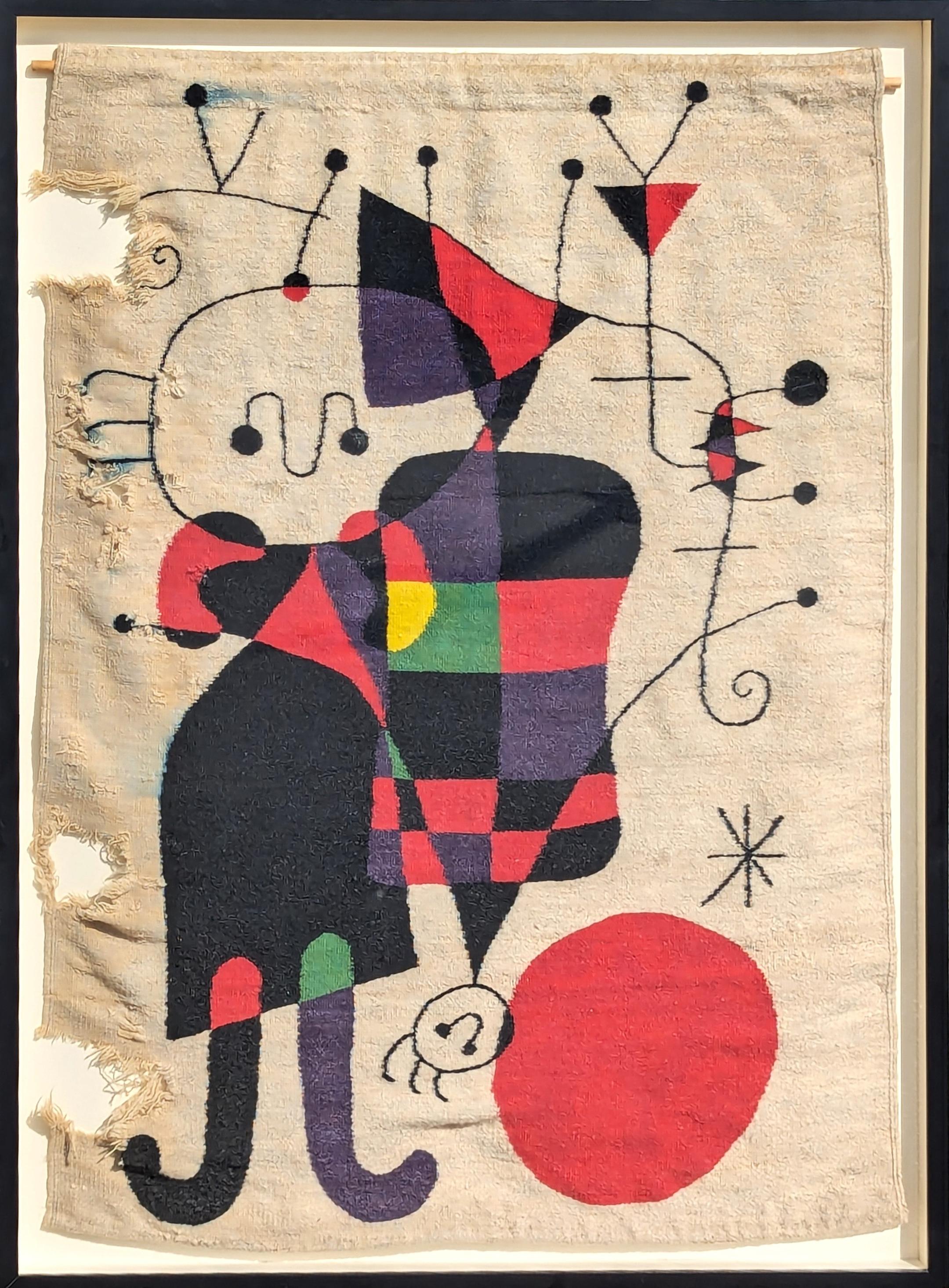 Arazzo nello stile di "Figure e cane davanti al sole" di Joan Mirò
