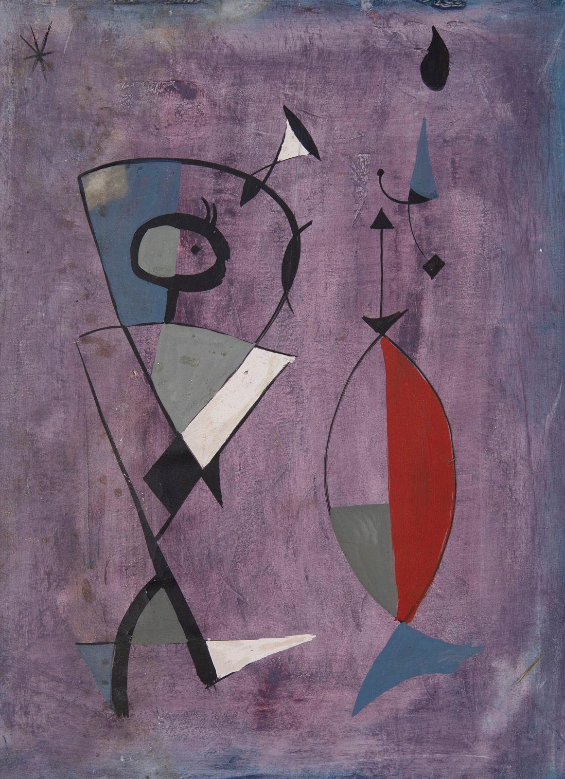 Mixed Media Painting on Paper After Joan Miro 1950s For Sale 2