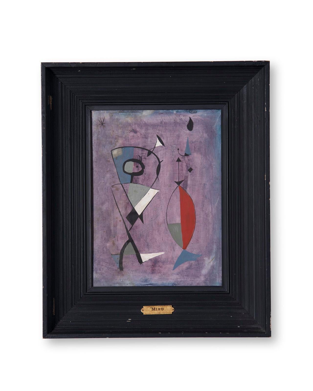 (after) Joan Miró Abstract Painting - Mixed Media Painting on Paper After Joan Miro 1950s