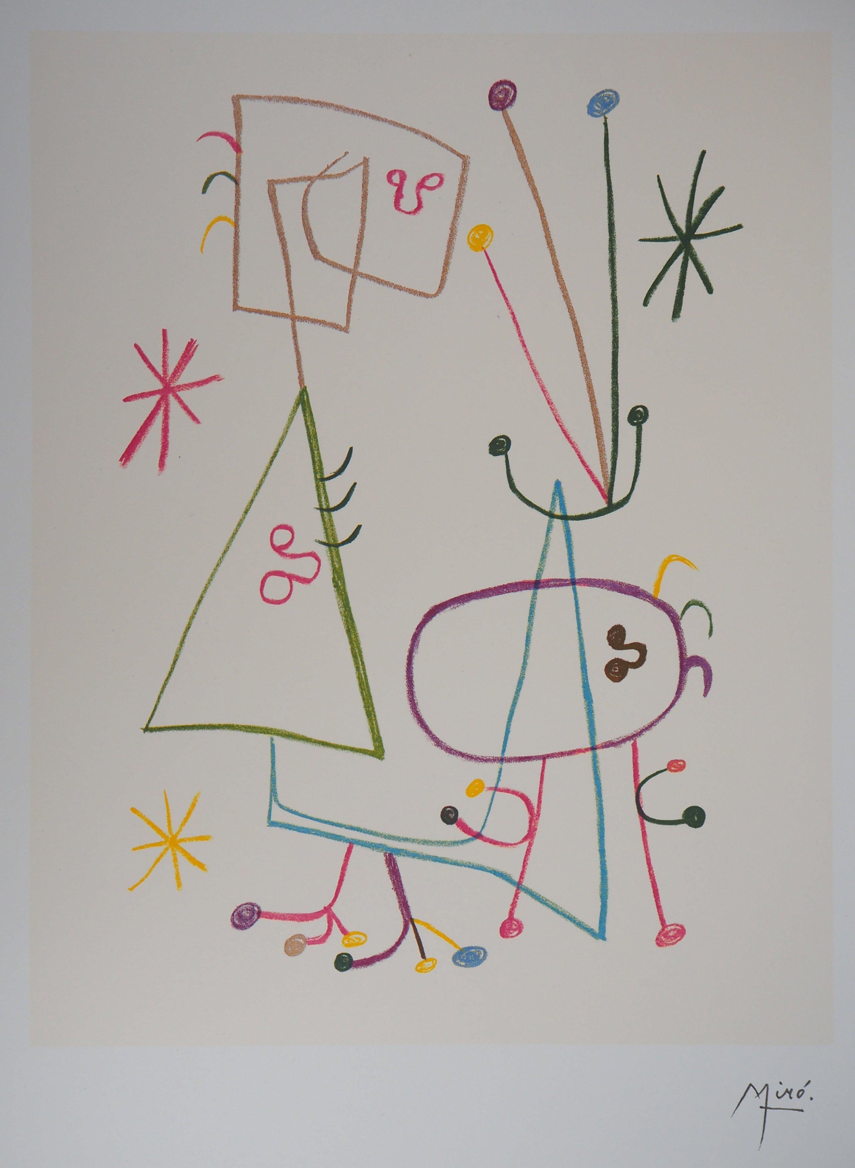 Family in a Garden with Stars - Lithograph - Print by (after) Joan Miró