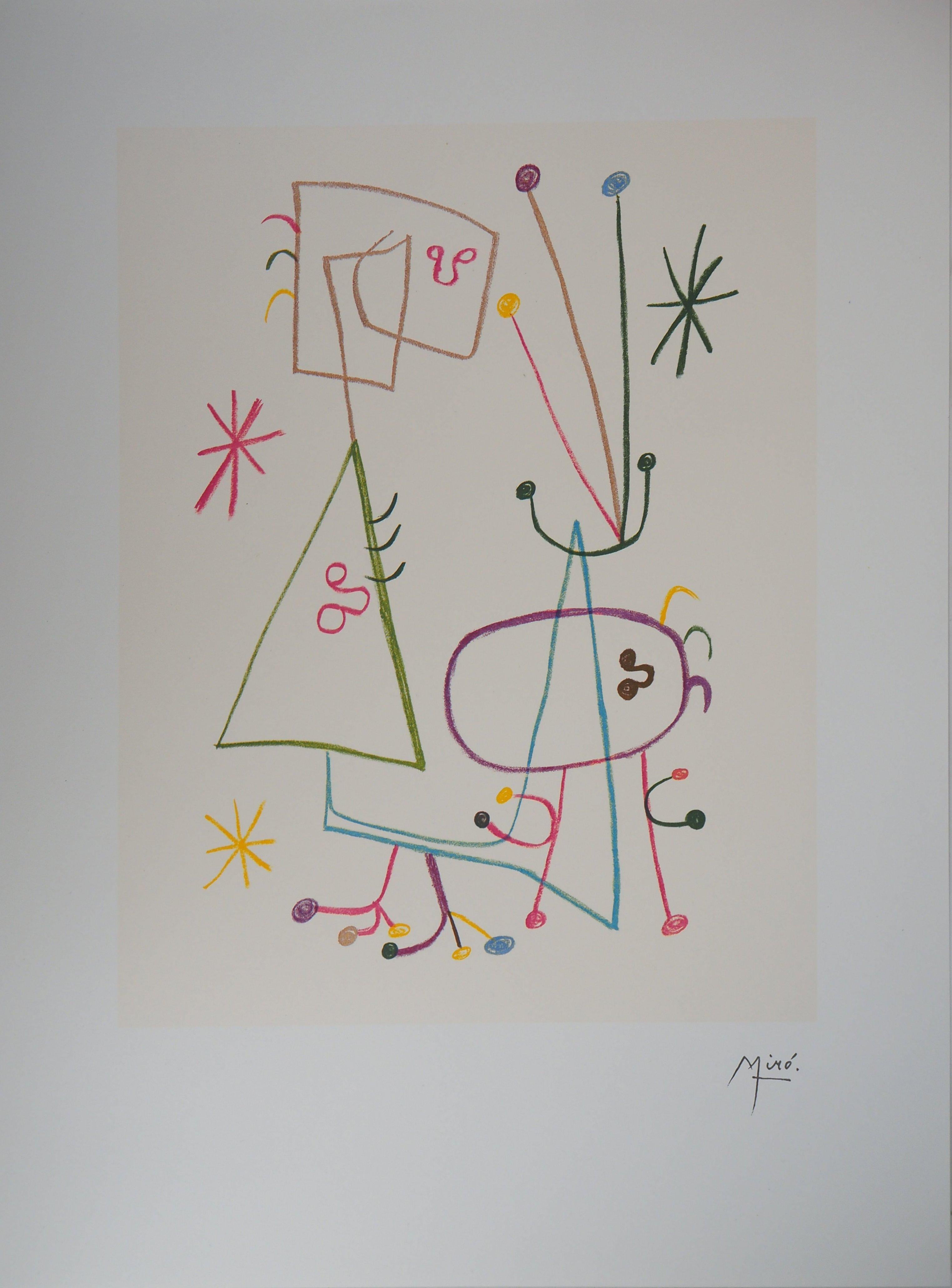 (after) Joan Miró Abstract Print - Family in a Garden with Stars - Lithograph