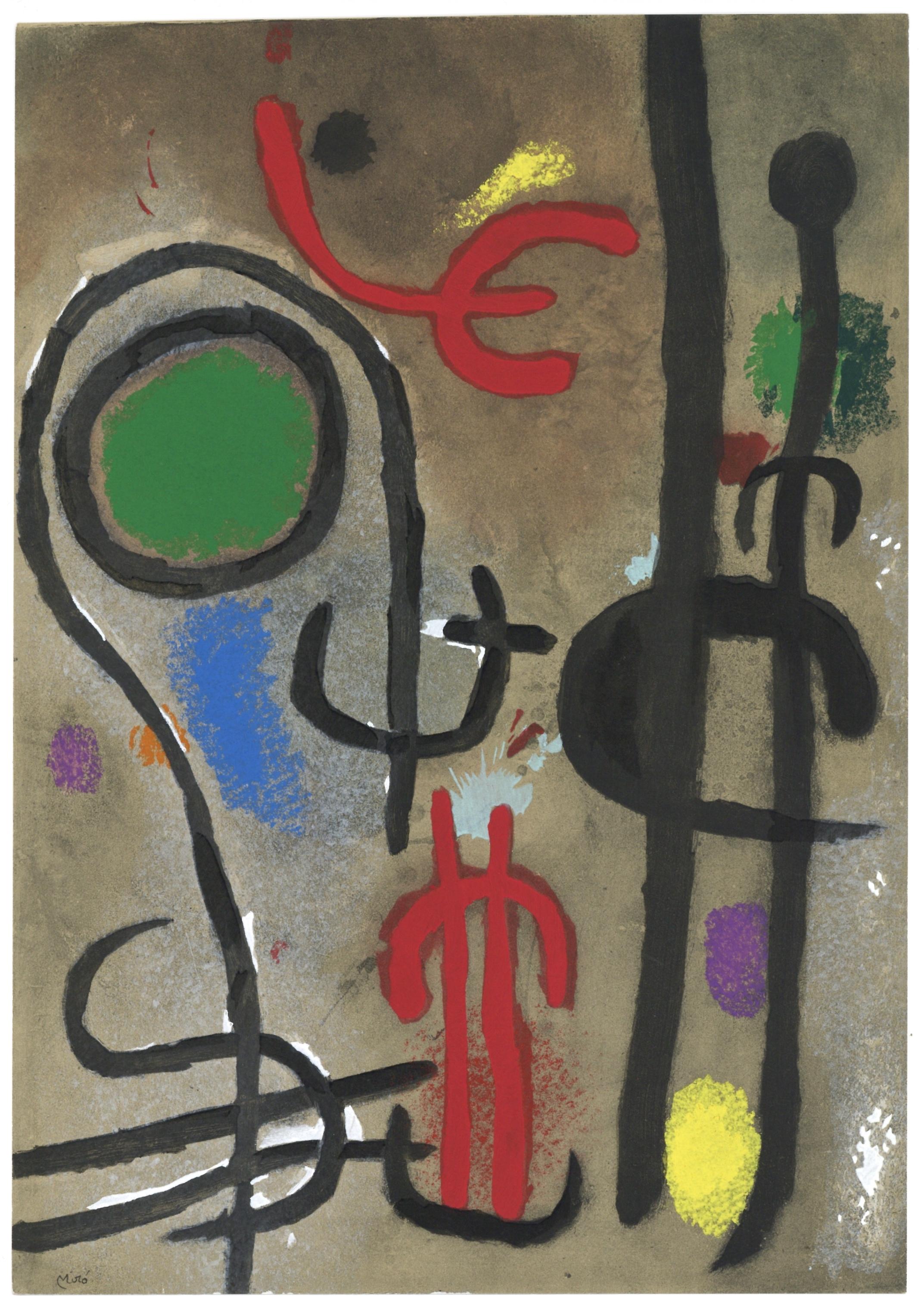 "Femme et oiseau dans la nuit" pochoir - Print by (after) Joan Miró