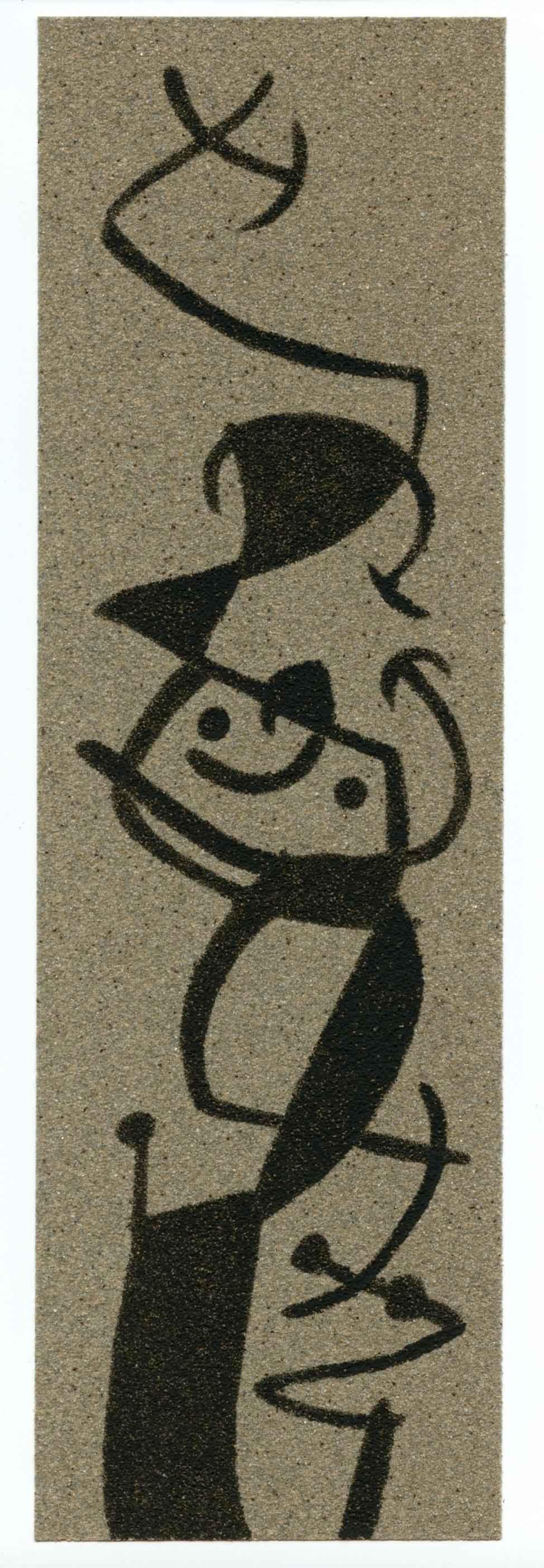 "Femme et oiseau I" pochoir sobre papel de lija - Print de (after) Joan Miró