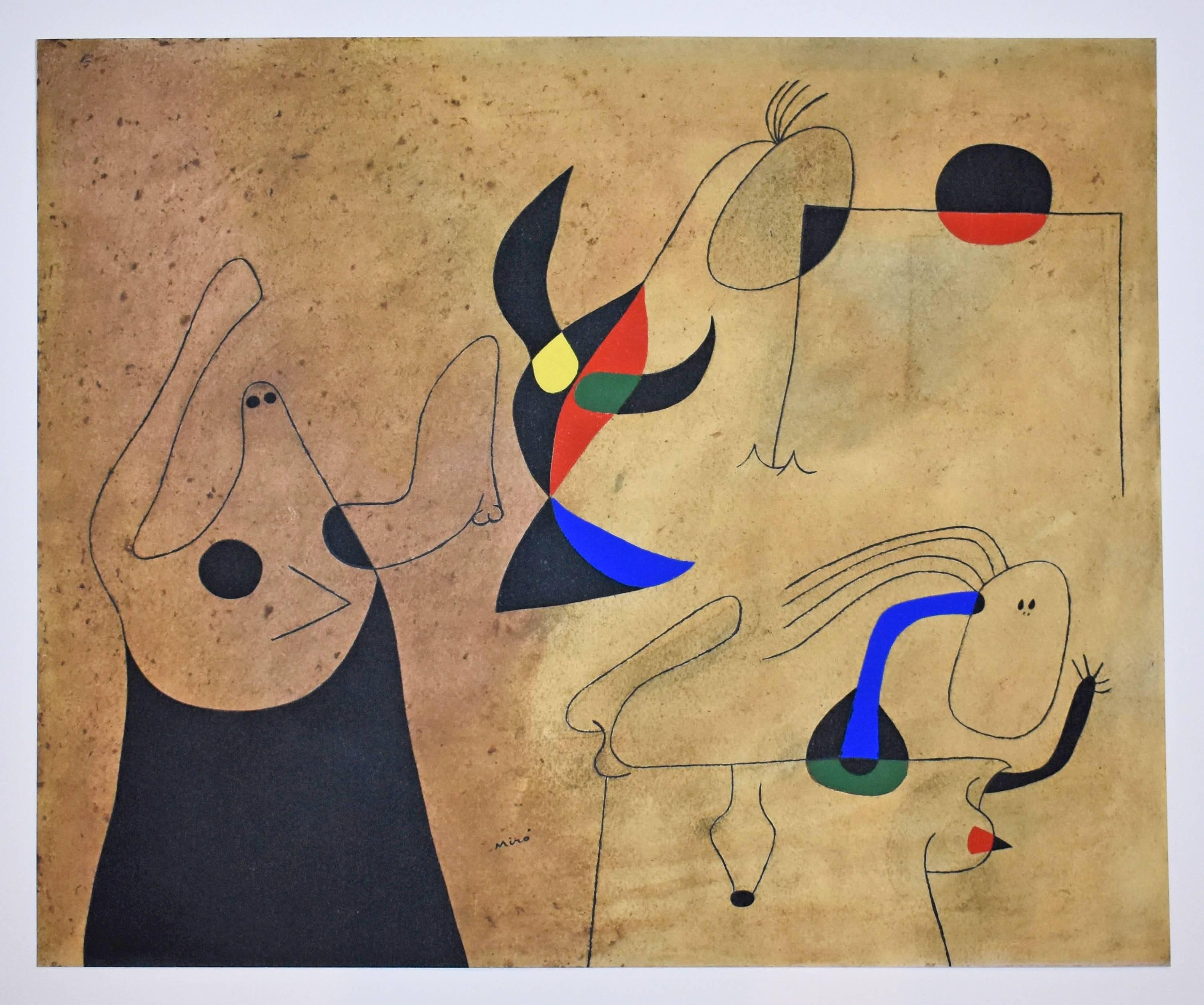 Femmes sur la plage (Women on the Beach), Plate IV, from Constellations - Print by (after) Joan Miró