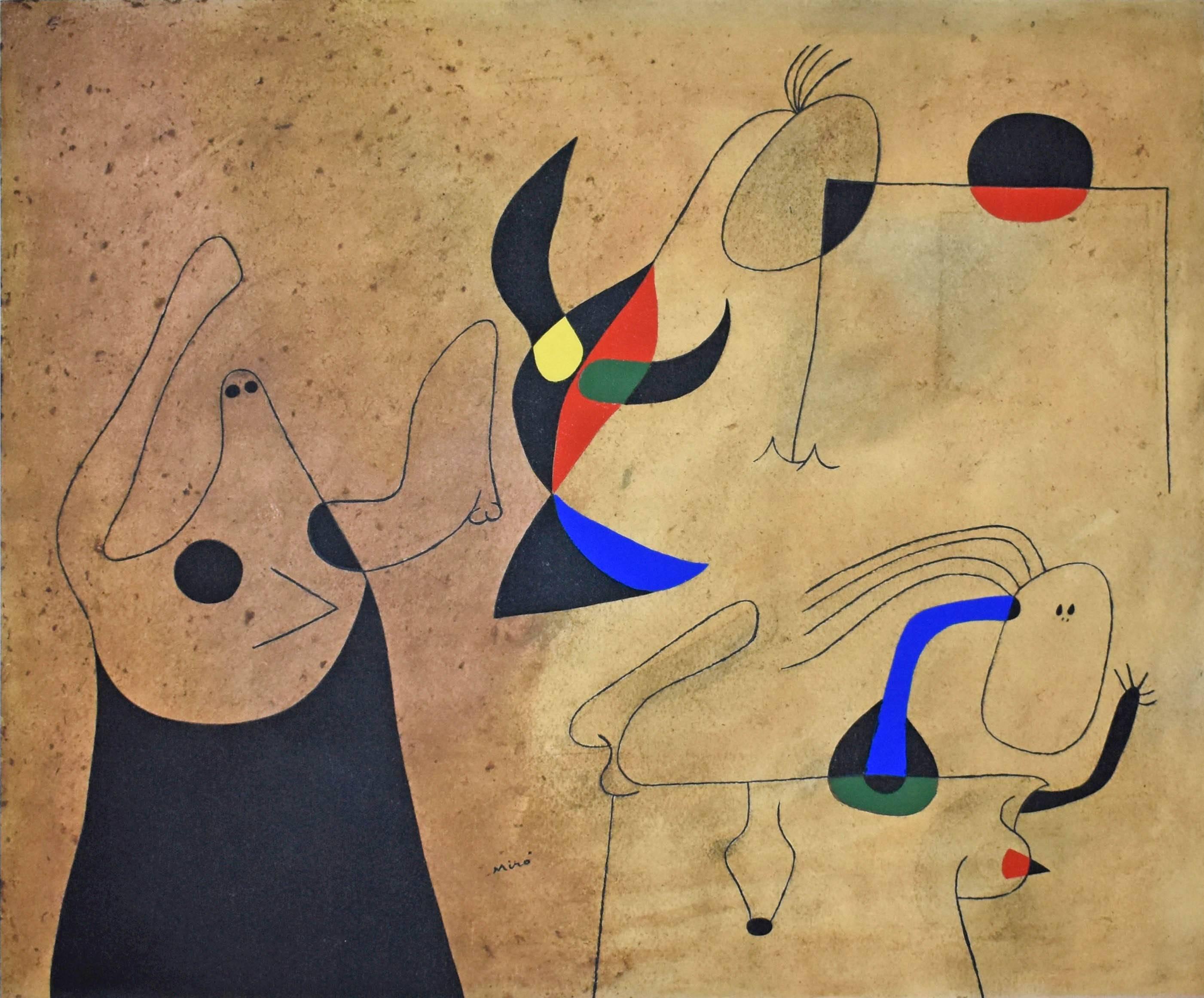 (after) Joan Miró Abstract Print - Femmes sur la plage (Women on the Beach), Plate IV, from Constellations