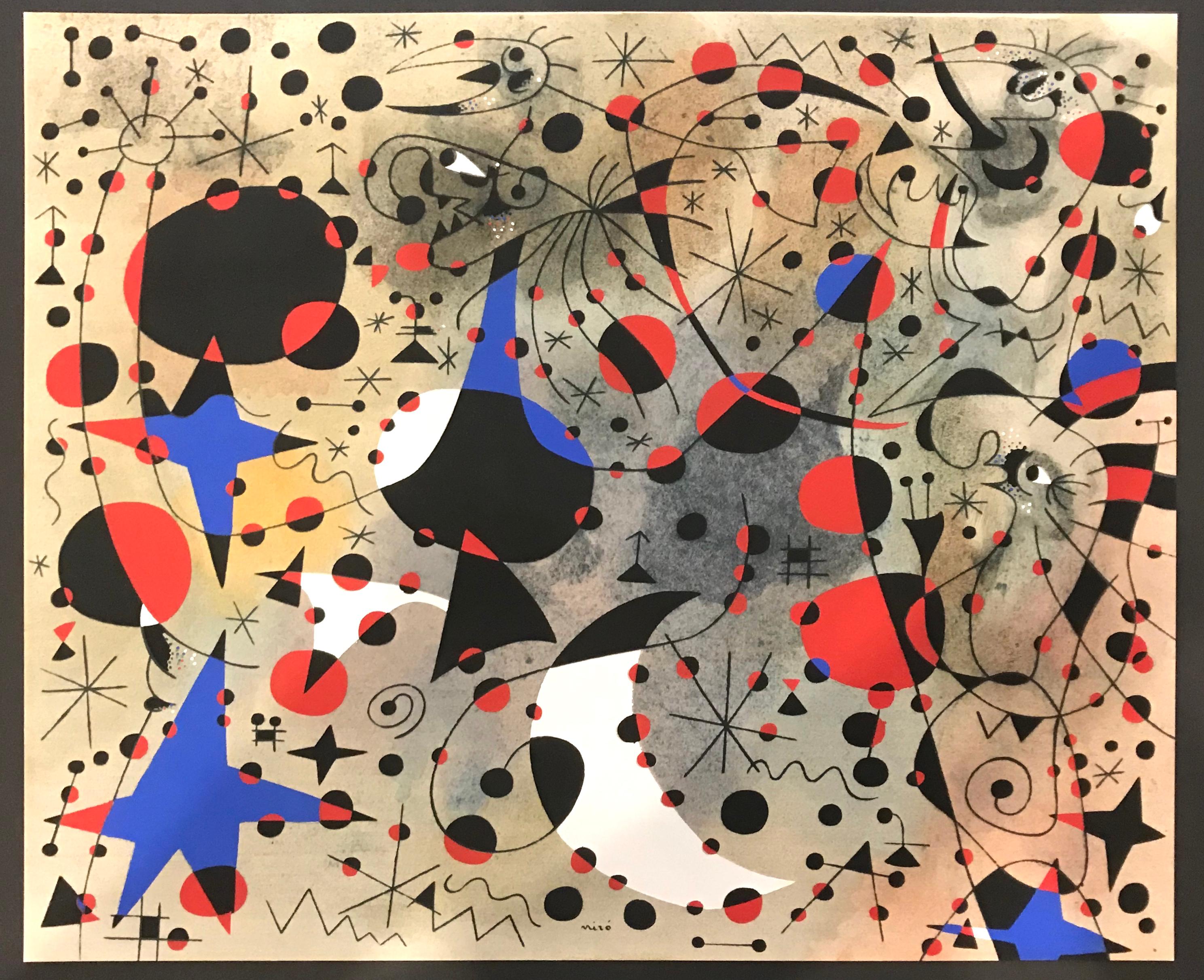 (after) Joan Miró Abstract Print - Le chant du rossignol a minuit et la pluie matinale, from Constellations