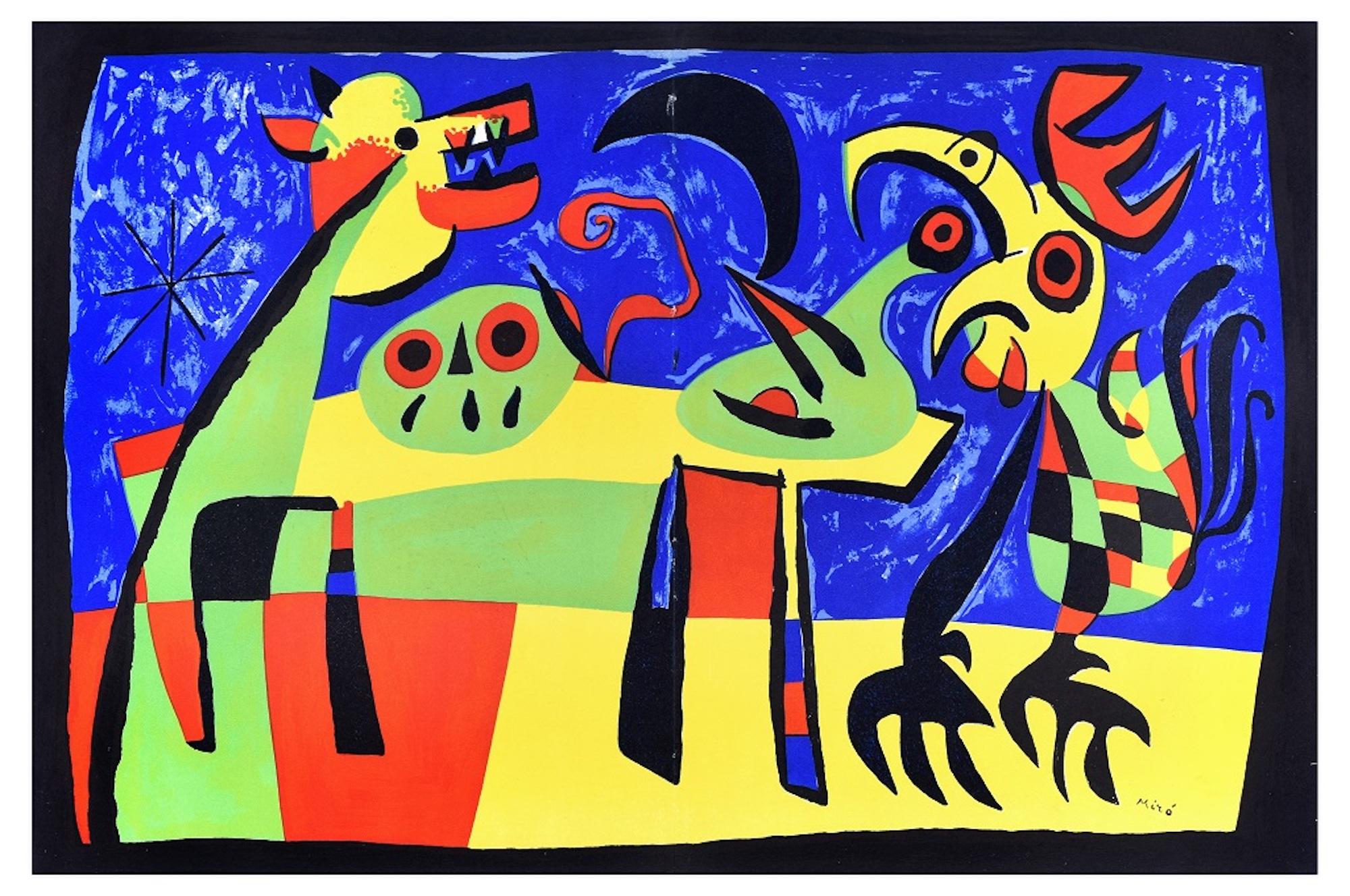 (after) Joan Miró Abstract Print – Le Chien Aboyant à la Lune - Original Lithographie von J. Mirò - 1952
