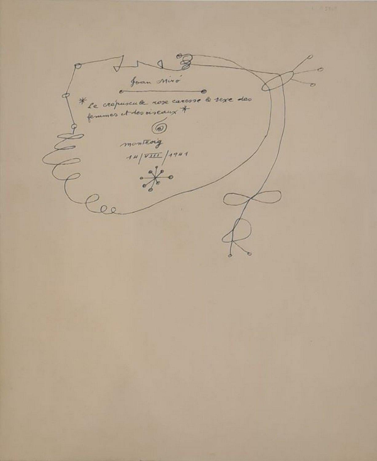 Le crépuscule rose caresse le sexe des femmes et des oiseaux  - Print by (after) Joan Miró