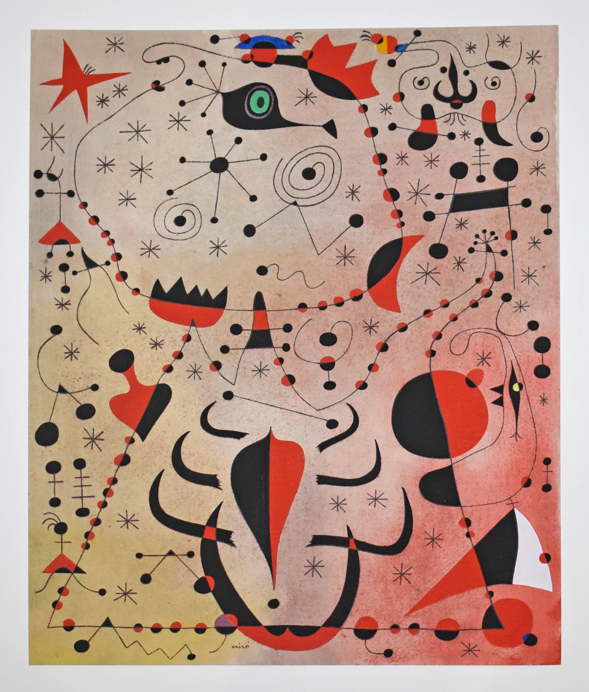 Le crepuscule rose caresse les femmes et les oiseaux, from Constellations - Print by (after) Joan Miró