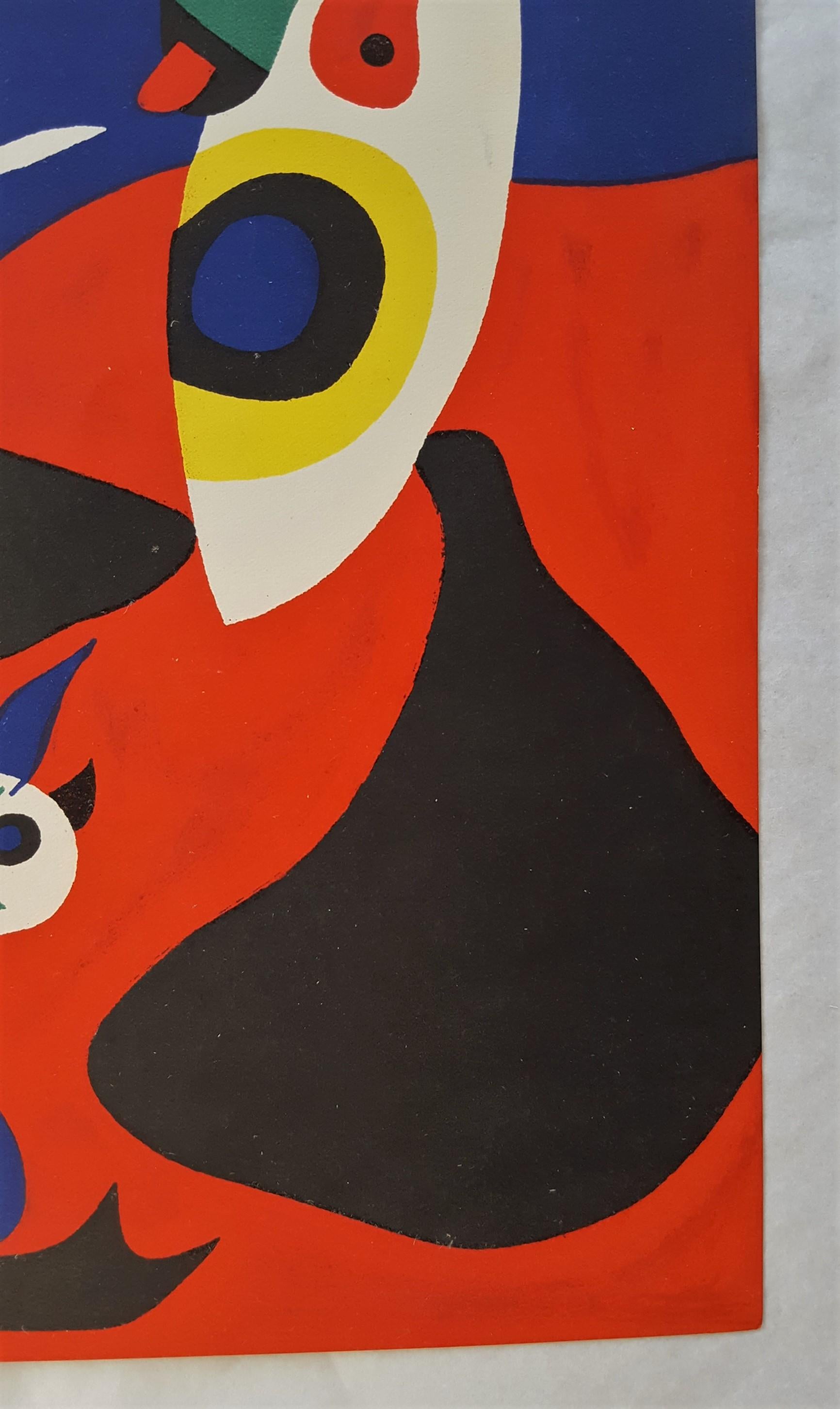 Ein Original-Pochoir (Schablone:: ähnlich Siebdruck) auf Velin nach dem spanischen Künstler Joan Miro (1893-1983) mit dem Titel 