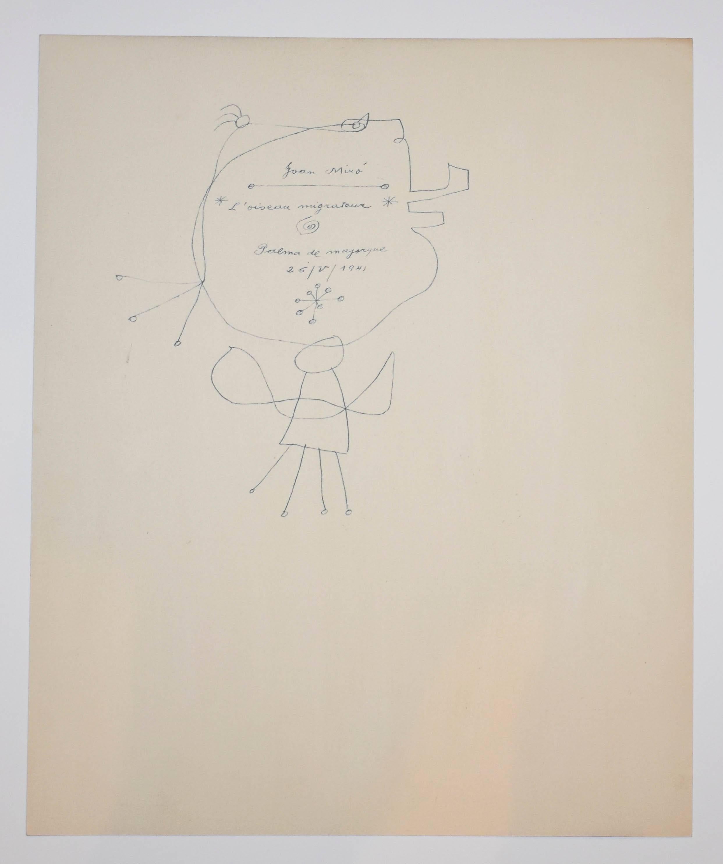 Artist: Joan Miro (after)
Medium: Pochoir
Title: L'oiseau migrateur (The Migratory Bird), Plate XVIII
Portfolio: Constellations: A Suite of Twenty-Two Pochoirs
Year: 1959
Edition: 104/350
Image Size: 14 x 17 inches (35.6 x 43.2 cm)
Sheet Size: 14 x