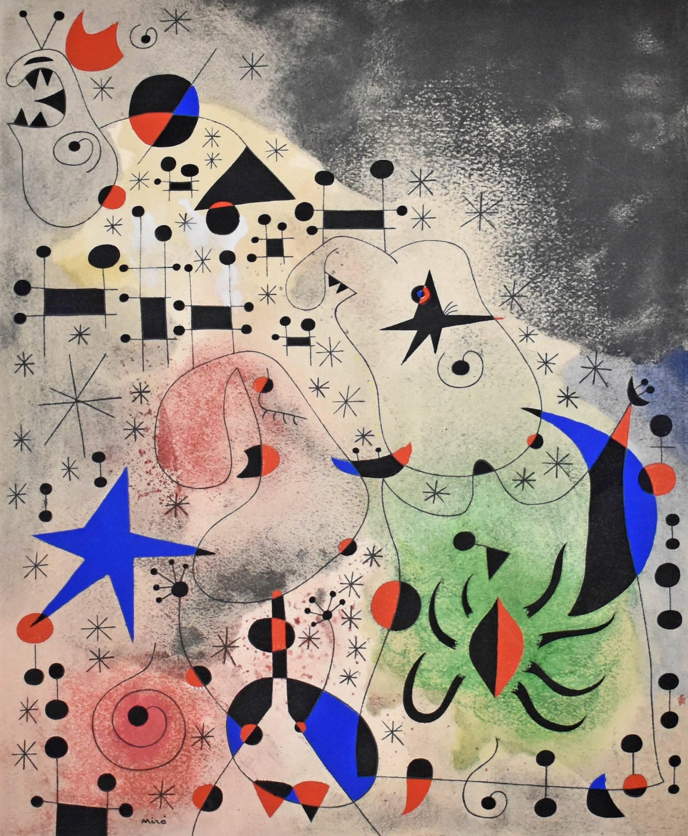 (after) Joan Miró Abstract Print - L'oiseau migrateur (The Migratory Bird), Plate XVIII, from Constellations