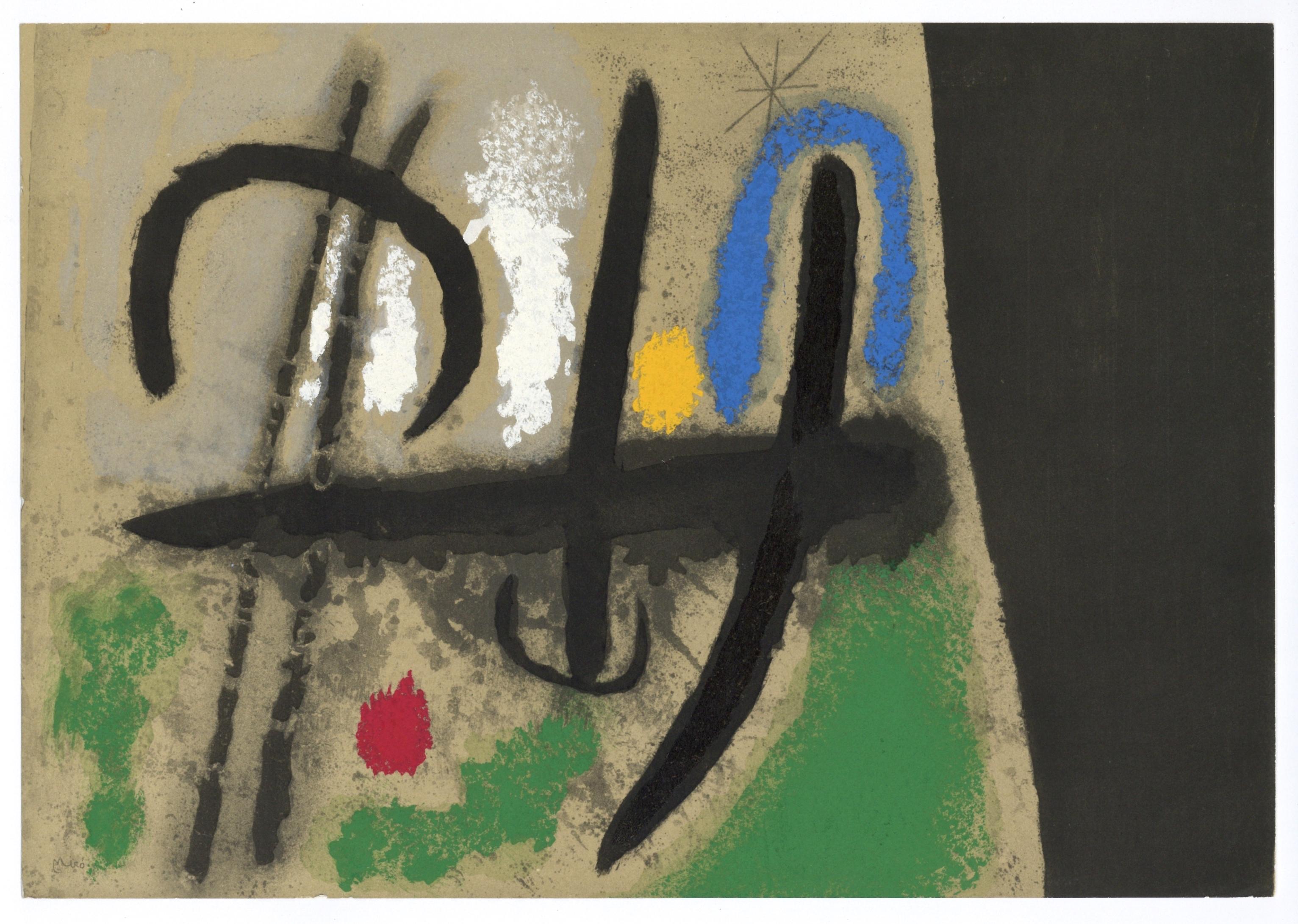 "Oiseaux dans un paysage" pochoir - Print by (after) Joan Miró