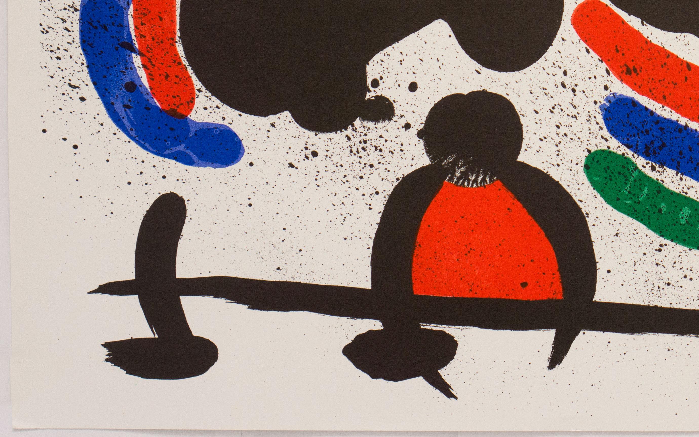 Plate signed 1972 lithograph, Original Lithograph IV, by Spanish artist Joan Miró(1893-1983). Printed by Atelier Mourlot and published in 1972 as one of a series of 14 lithographs created for the 