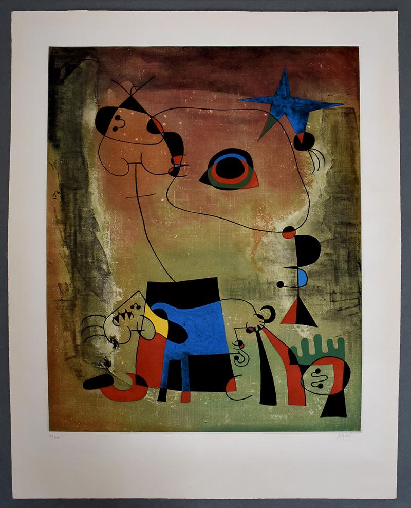 Der blaue Hund – Radierung mit Aquatinta – Spanisches Surrealismus – Print von (after) Joan Miró