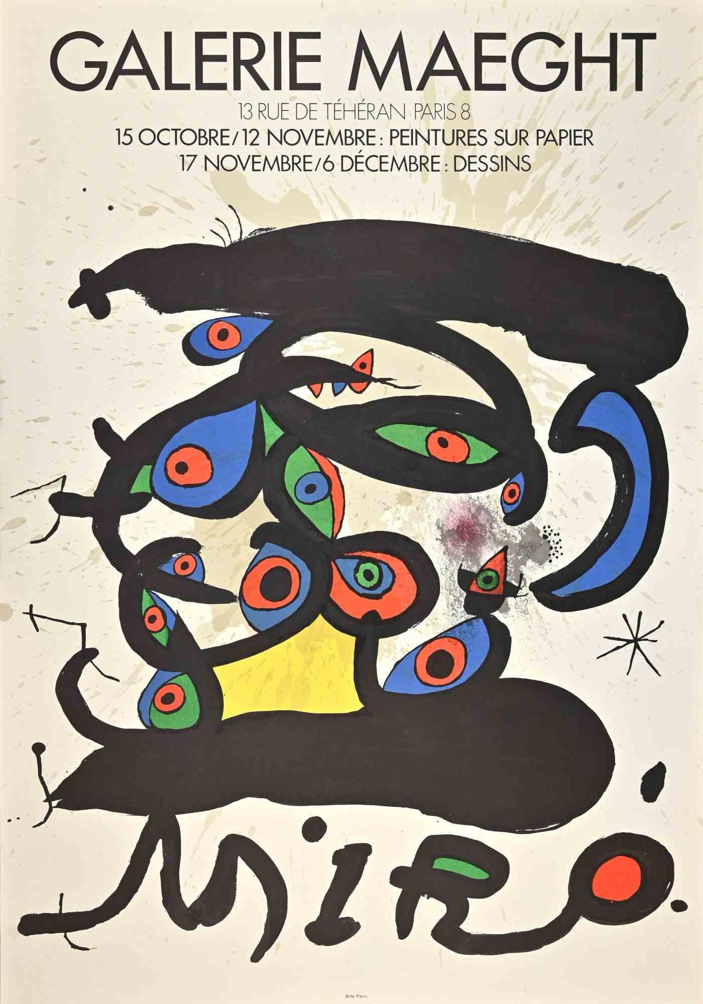Vintage Poster Ausstellung Galerie Maeght-Lithographie/Offset nach J. Mirò-1970er Jahre