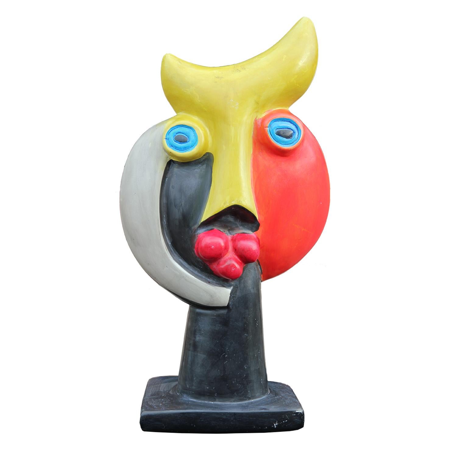 (after) Joan Miró Figurative Sculpture - Modern Colorful Cubist Face Sculpture Inspired by Joan Miro 