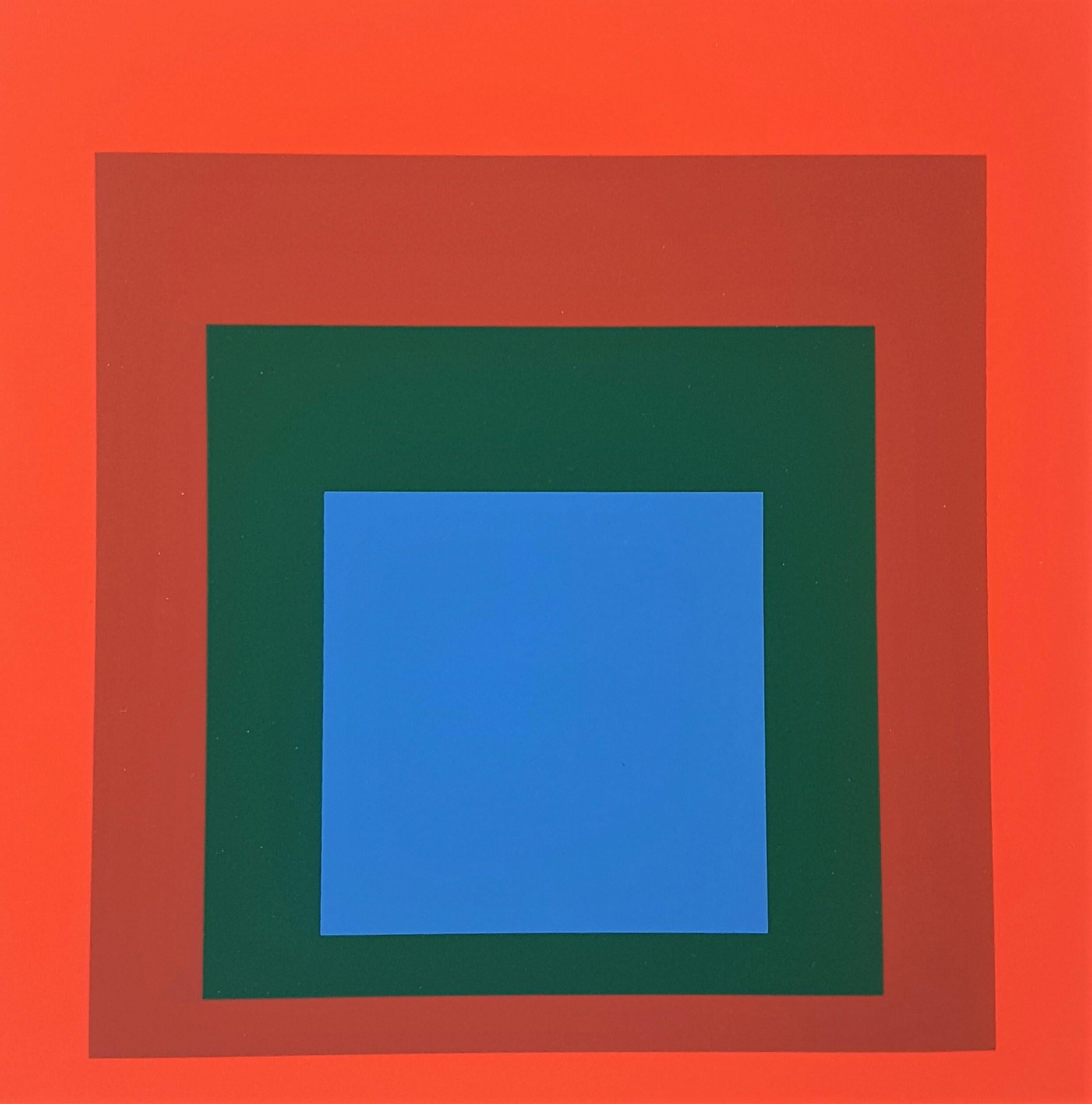 Homage to the Square: Blue + Darkgreen with 2 Reds (from "Albers") - Print by (after) Josef Albers