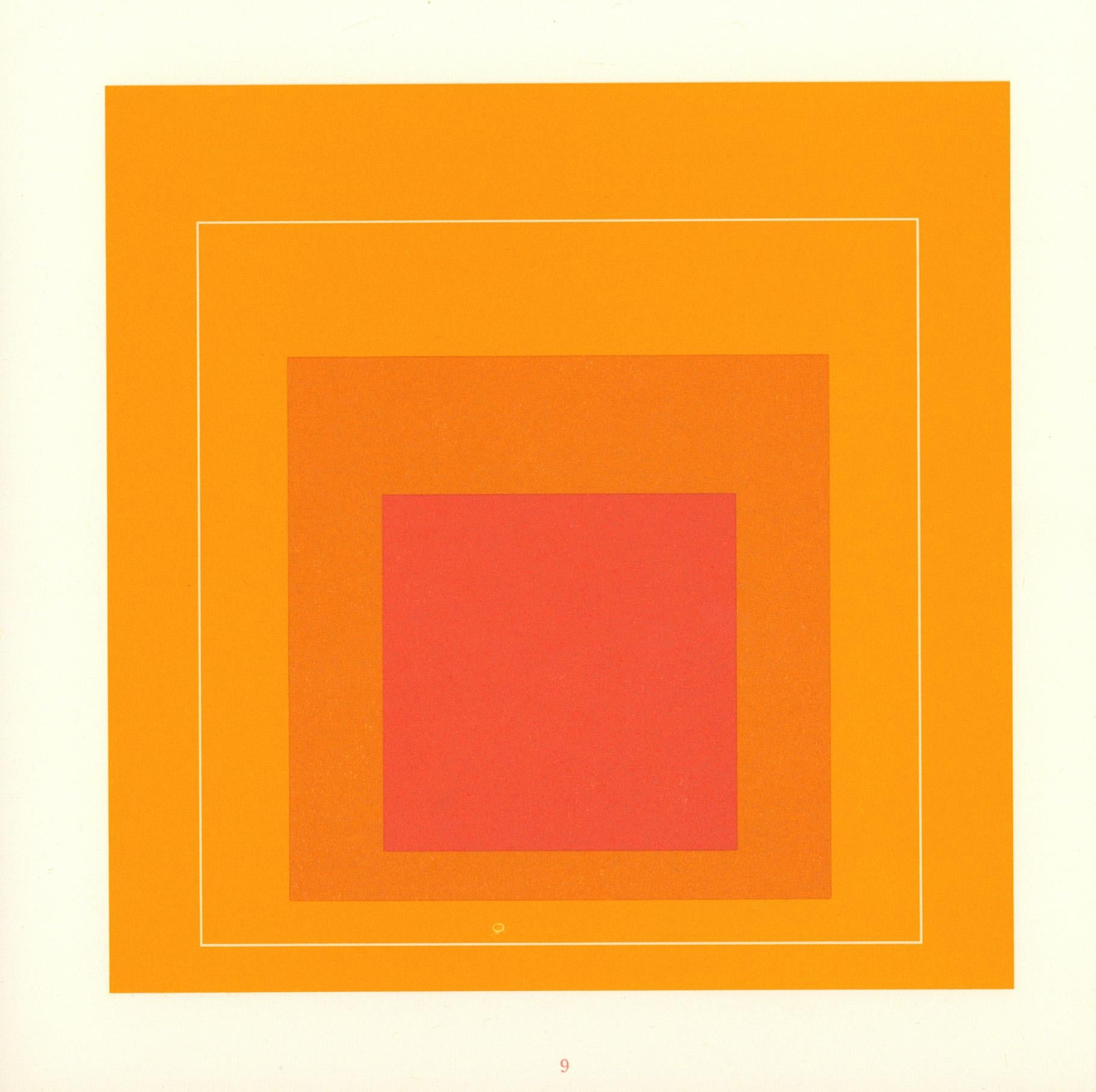 Josef Albers White Line Squares 1967: 
Set of eight 7.5 x 7.5 inch lithographs published to announce the release of Albers' 1967 'White Line Squares' suite by Gemini Los Angeles, 1967.  

Medium: 8 individual lithographs in colors housed in their