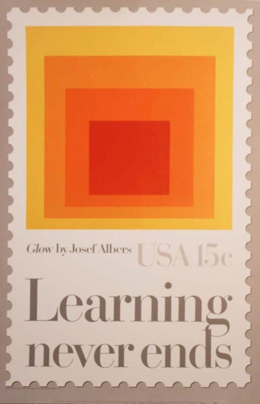(after) Josef Albers Abstract Print - "Learning Never Ends" Stamp/The Department of Education-Featuring "Glow" 