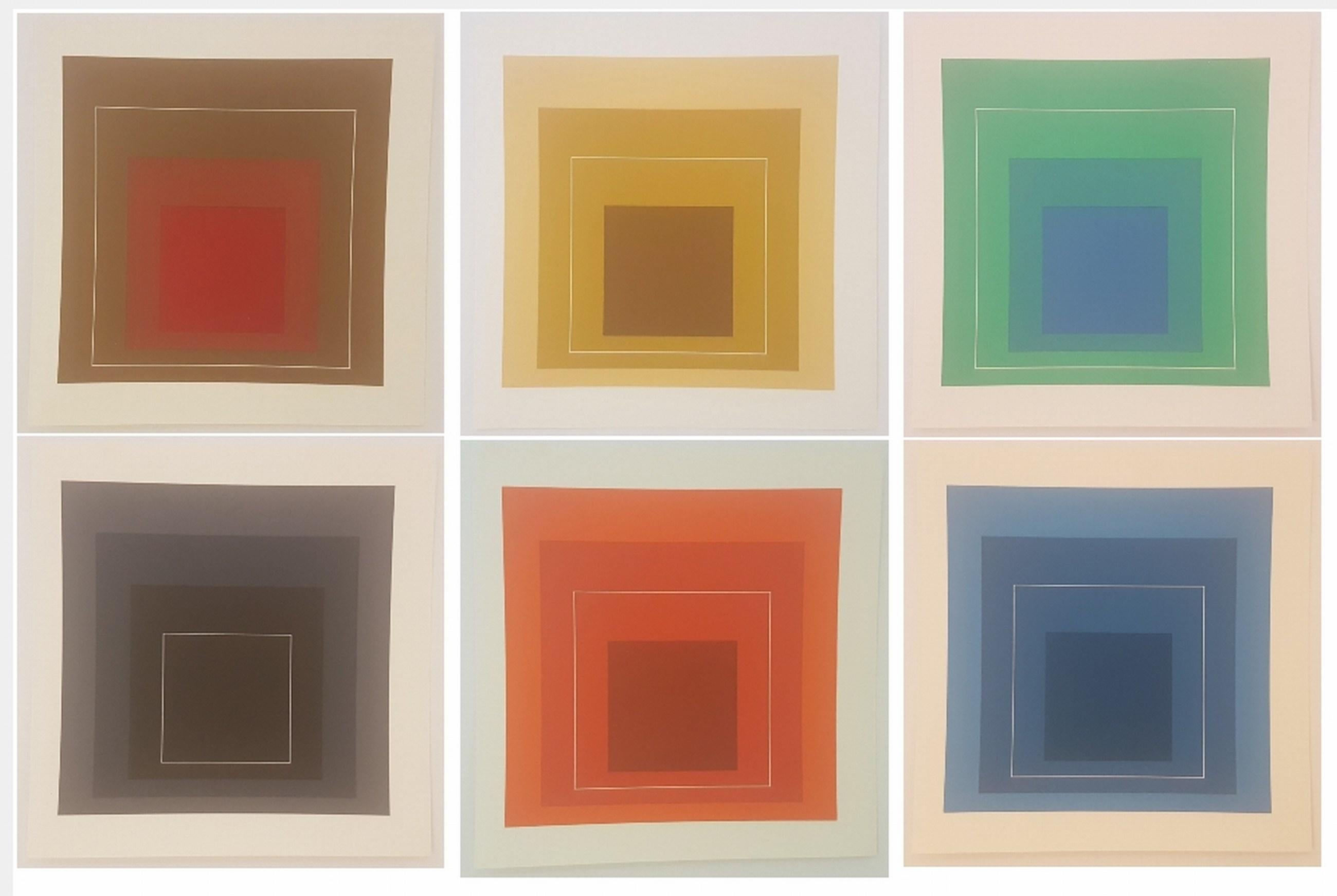 Weiße Linien Quadrate – Sechser-Set (6) (Minimalismus Bauhaus Homage Quadrat) – Print von (after) Josef Albers
