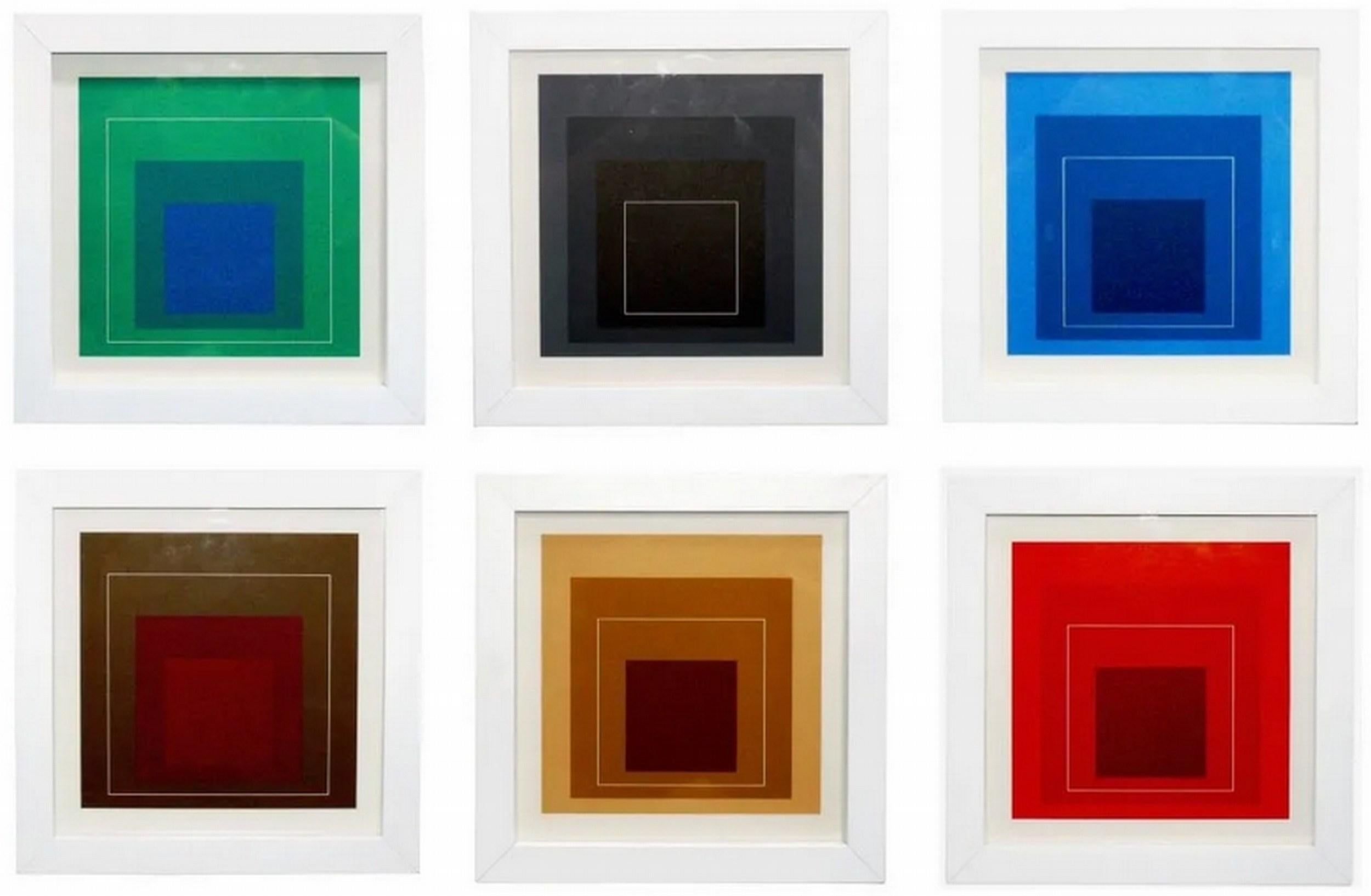 (after) Josef Albers Abstract Print – Weiße Linien Quadrate – Sechser-Set (6) (Minimalismus Bauhaus Homage Quadrat)