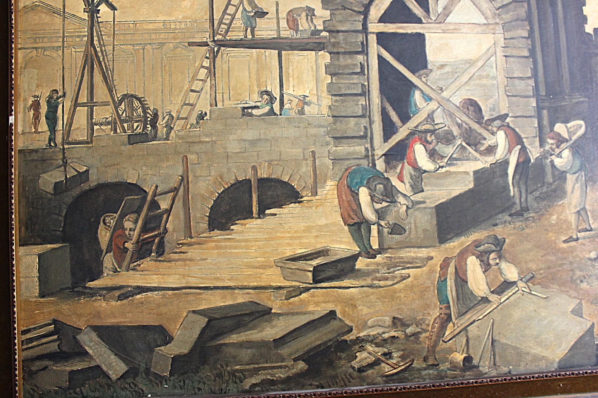 Après J.R. Lucotte - Tailleur de pierre au travail huile sur papier Bon état - En vente à Seaford, GB