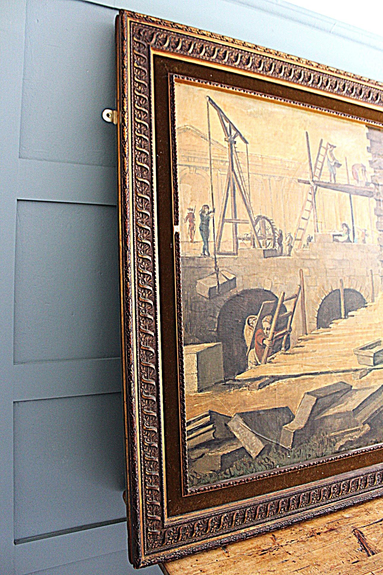 Plomb Après J.R. Lucotte - Tailleur de pierre au travail huile sur papier en vente