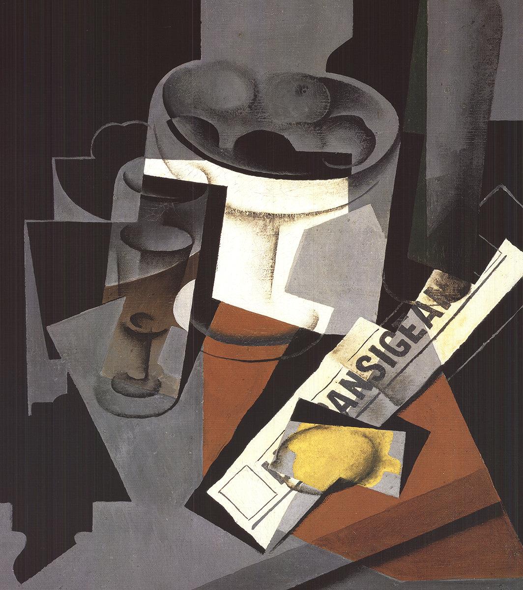 Juan Gris Stillleben mit Zeitung Vintage Kubismus (Schwarz), Still-Life Print, von (after) Juan Gris