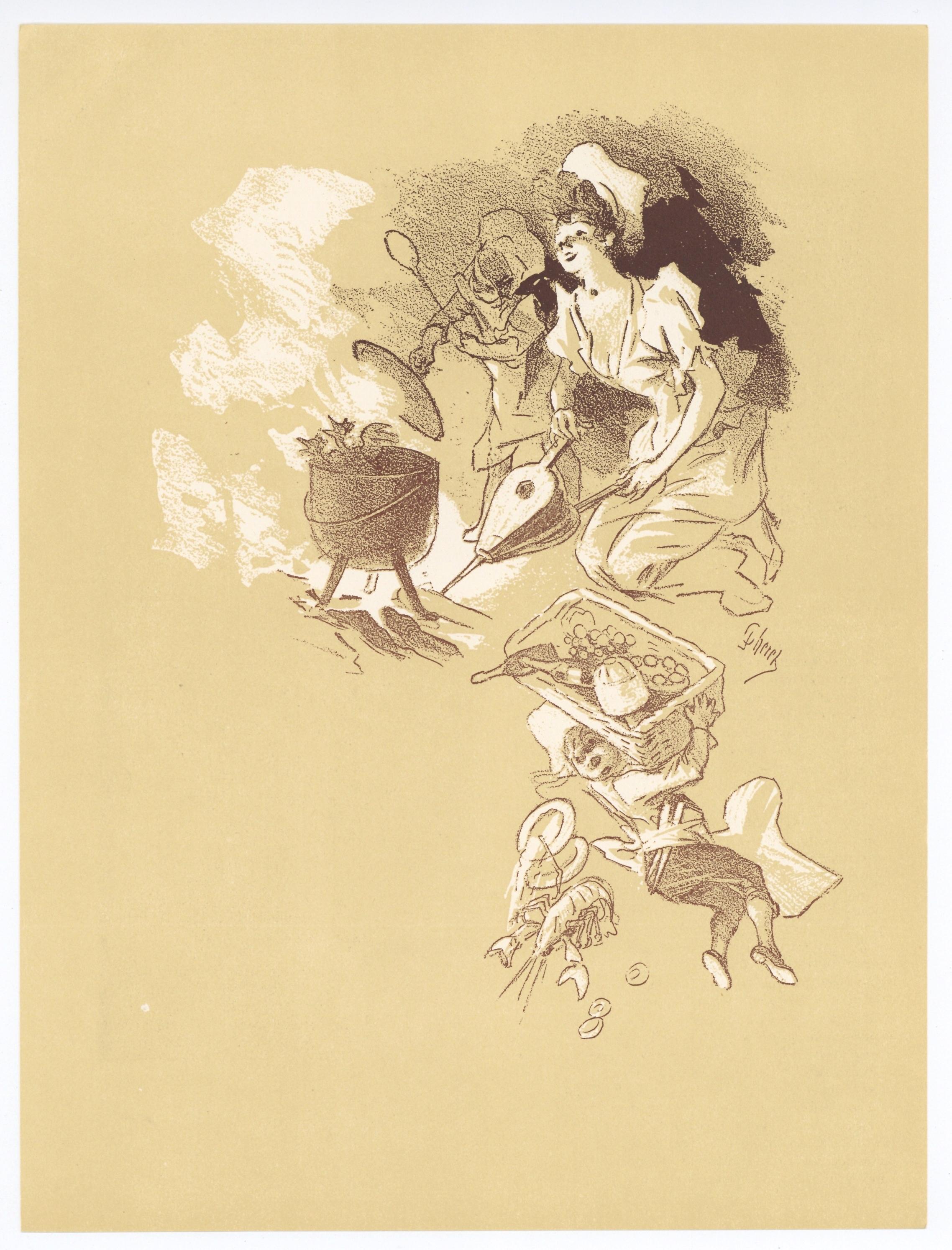 Lithographie „La poule au pot“ – Print von (after) Jules Cheret