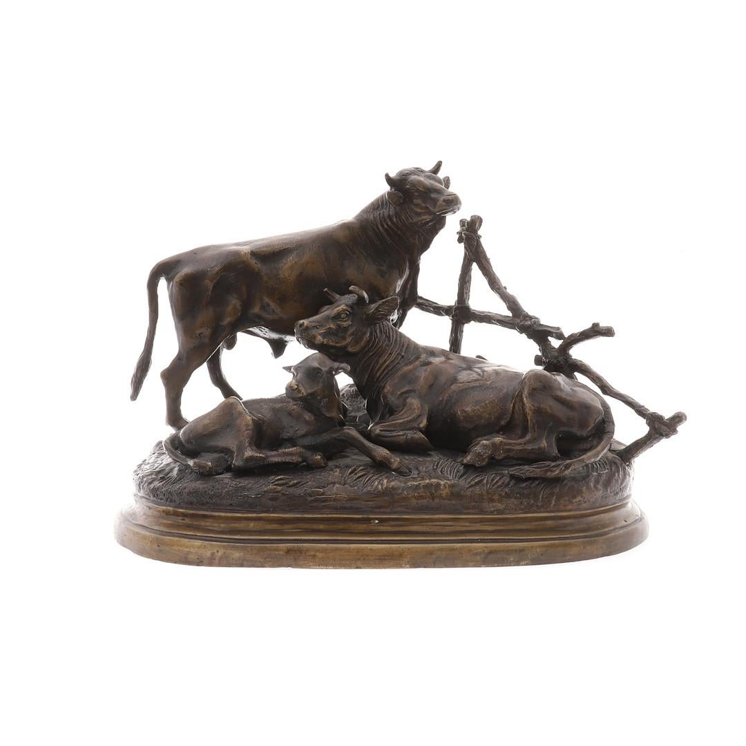 Carved Decorative Bronze Figure of a Bull, Home Decor Objects After Jules Moigniez  For Sale