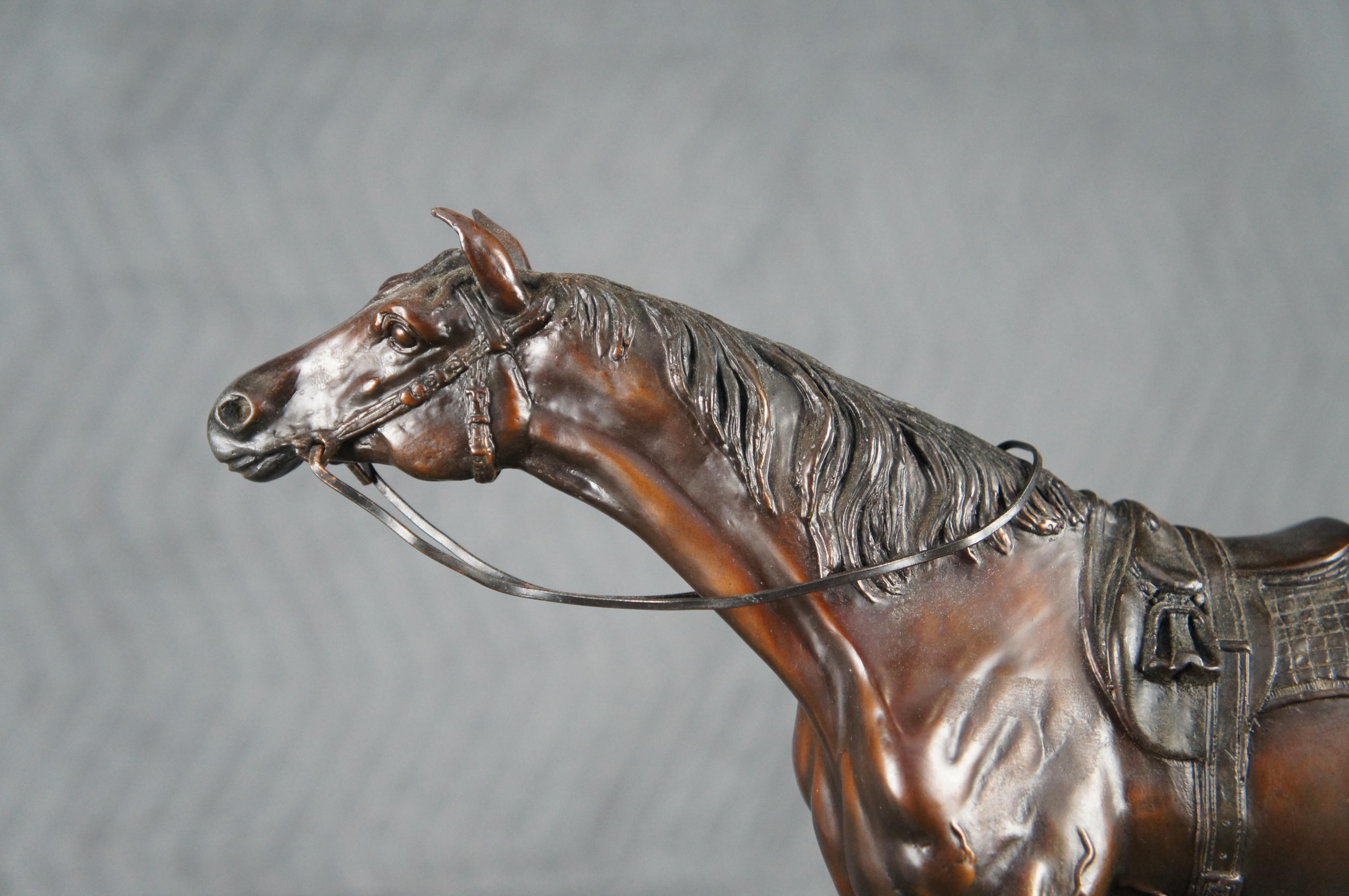 After Jules Moigniez French Bronze Saddled Race Horse Sculpture Statue Marble 16 For Sale 7