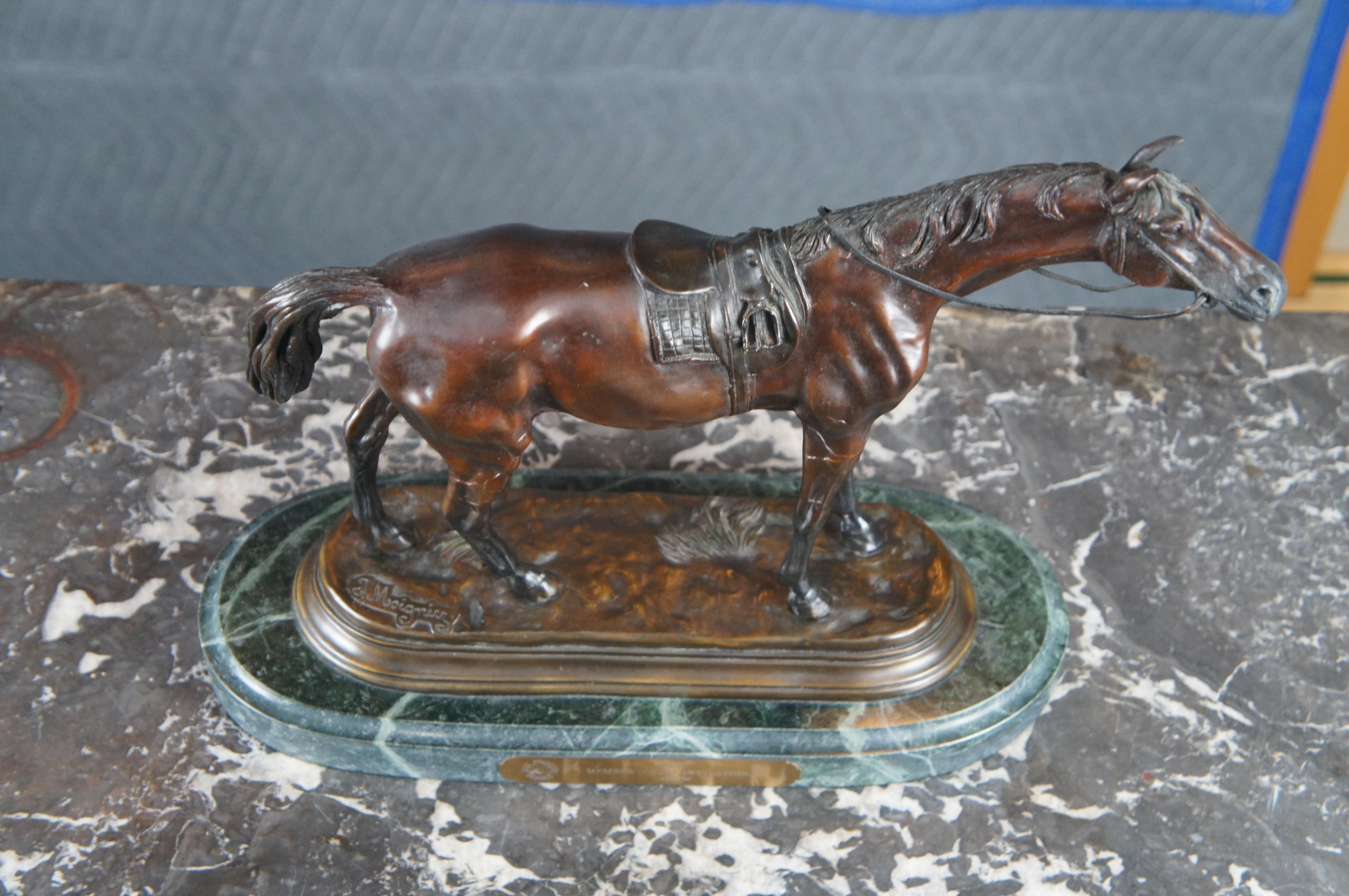 20th Century After Jules Moigniez French Bronze Saddled Race Horse Sculpture Statue Marble 16 For Sale
