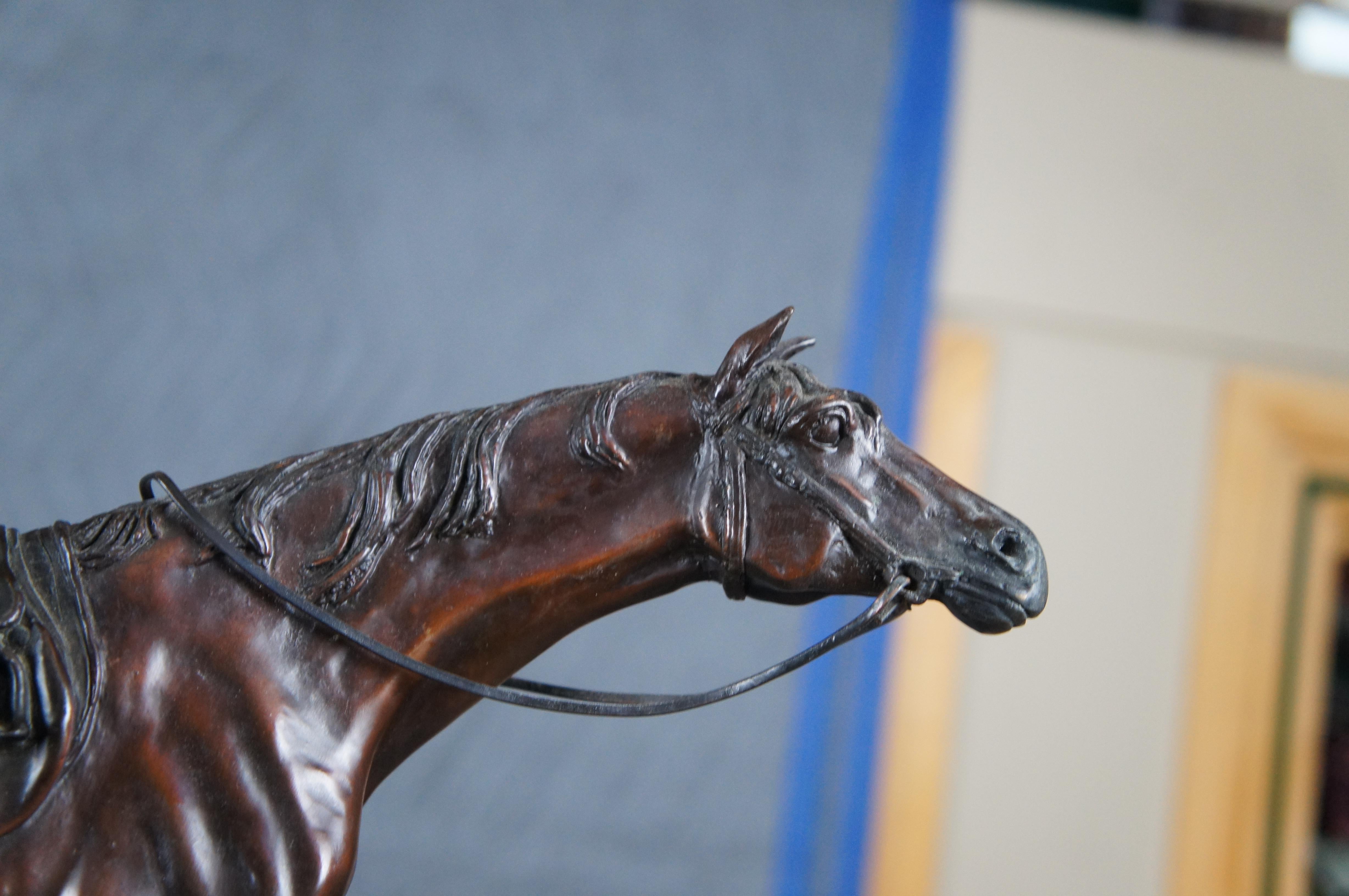 After Jules Moigniez French Bronze Saddled Race Horse Sculpture Statue Marble 16 For Sale 2