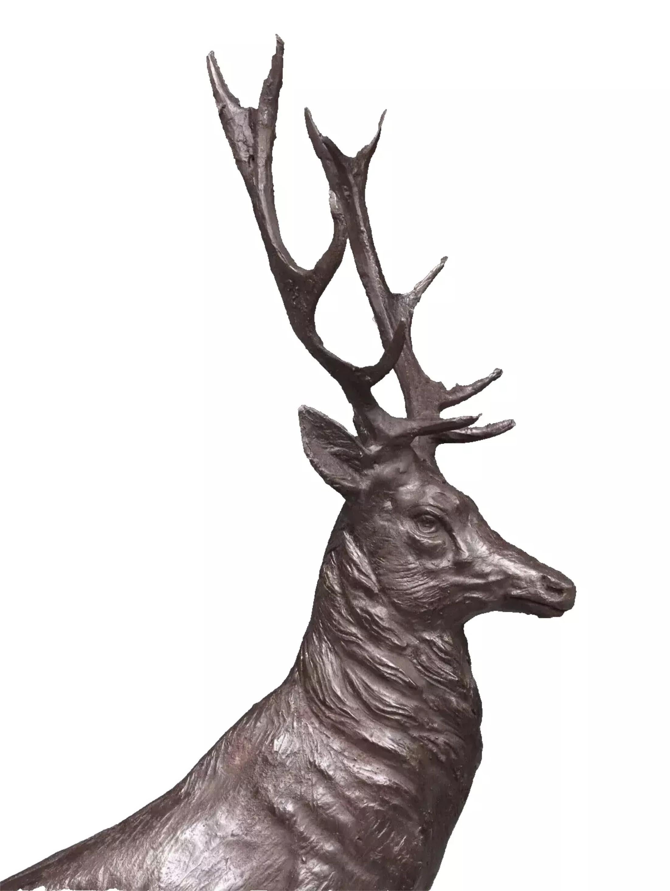 Dopo Jules Moigniez, patinato, francese, cervo in bronzo  Sculture, set di 2! in vendita 3