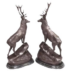 Nach Jules Moigniez, Patiniert, Französisch, Bronze Hirsch  Skulpturen, 2er-Set!