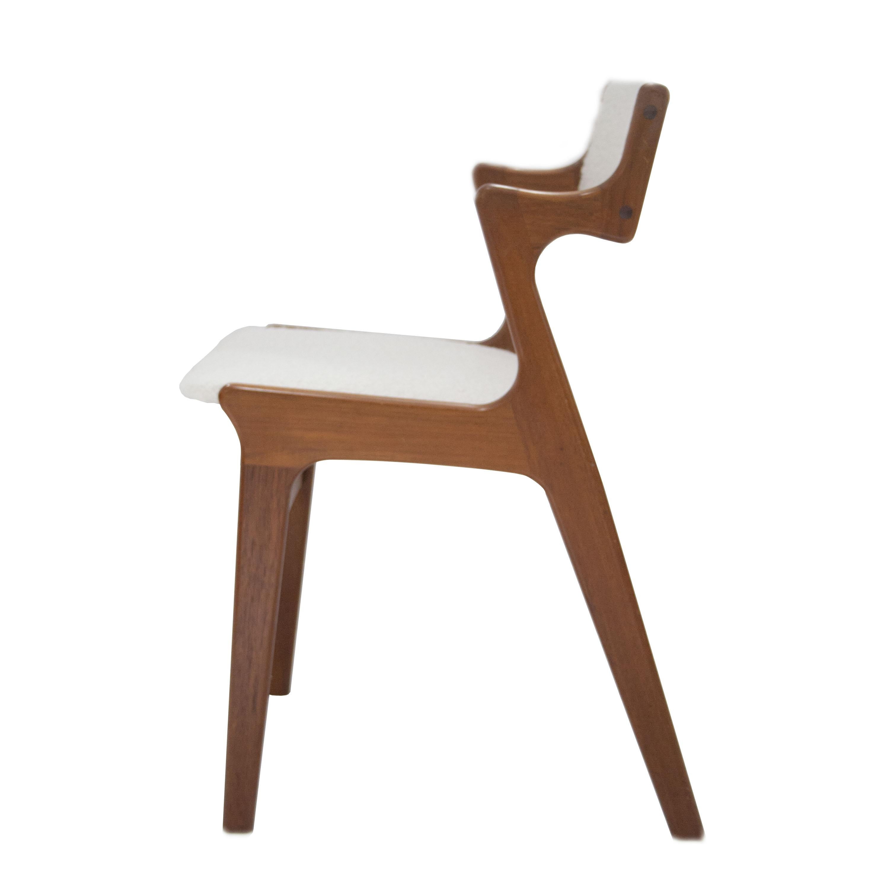 Mid-Century Modern After Kai Kristiansen Teak Wool Bouclé Set of 4 Dining Chairs, Denmark, 1960