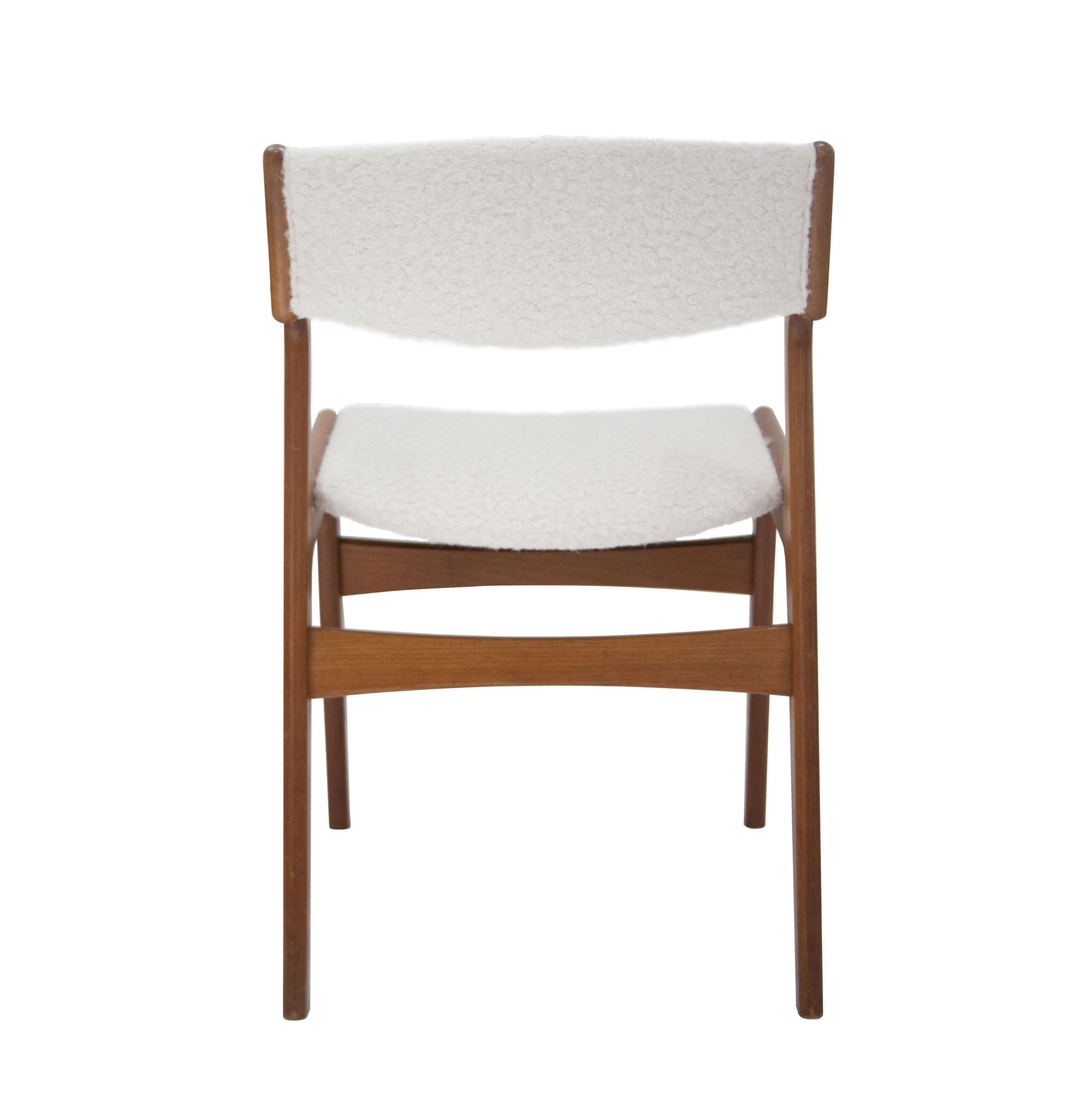 Danish After Kai Kristiansen Teak Wool Bouclé Set of 4 Dining Chairs, Denmark, 1960