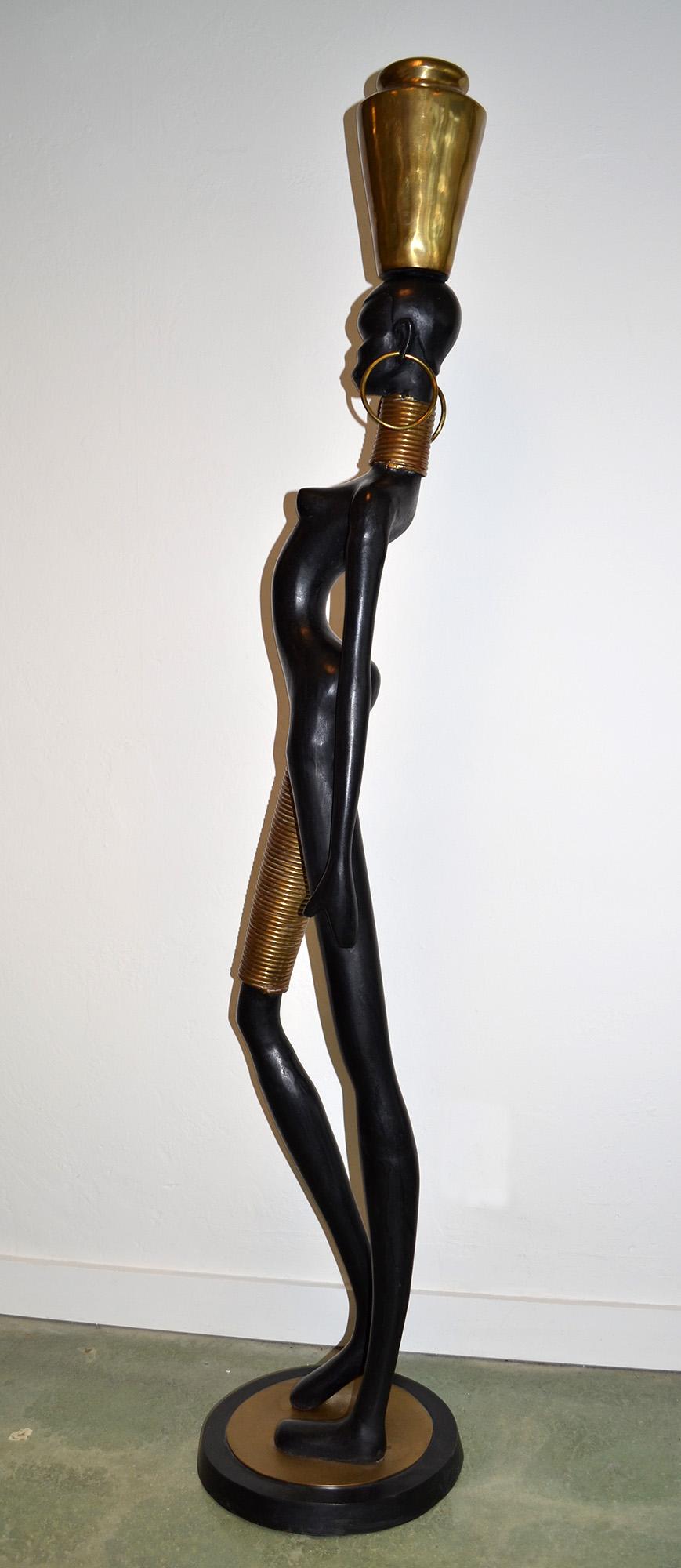 Mid-Century Modern Large Bronze Statue of Stylized Ndebele African Woman, After Karl Hagenauer  For Sale