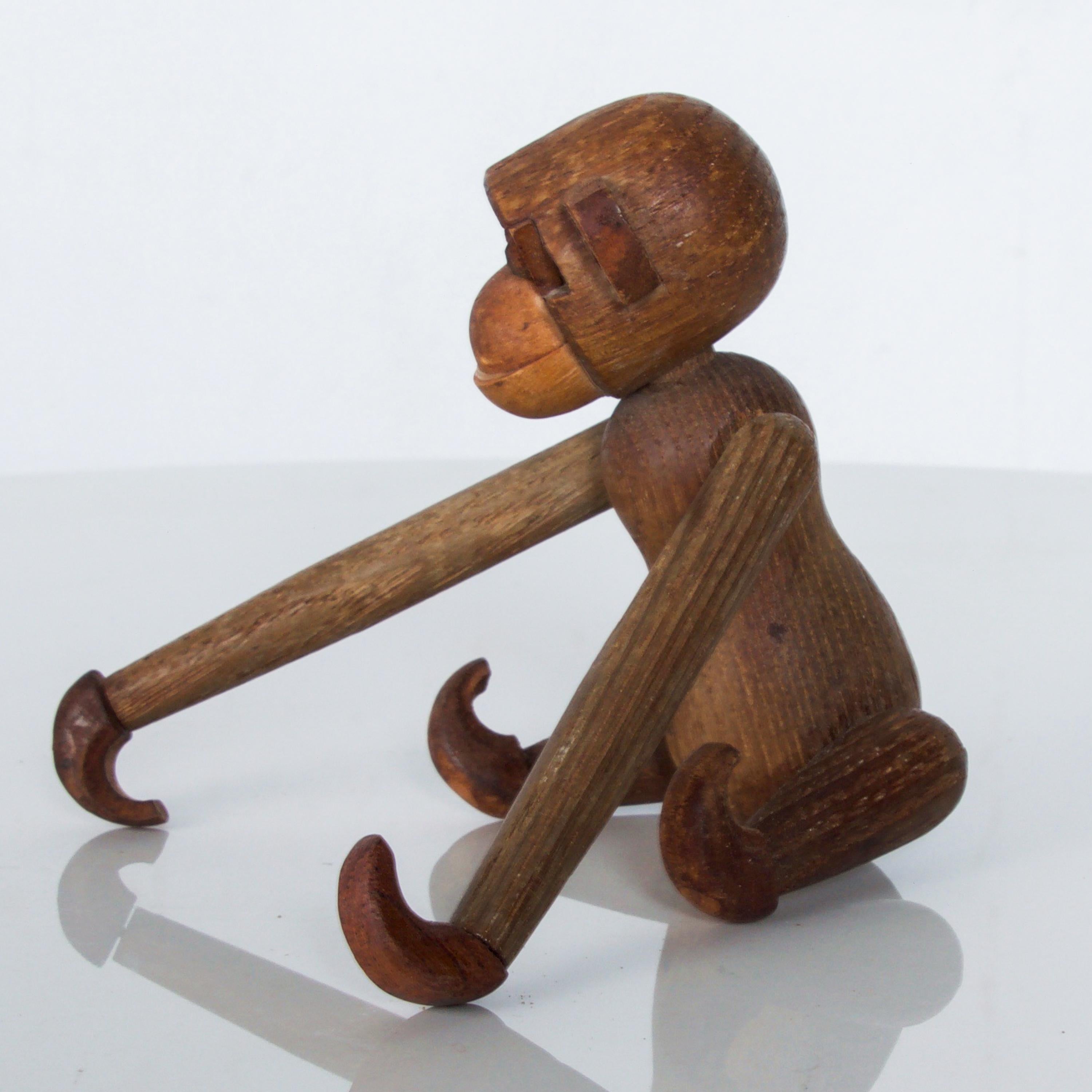 Scandinavian Modern Kay Bojesen Danish Style Teak Wood Jointed Flexible Toy Baby Monkey 1960s Japan