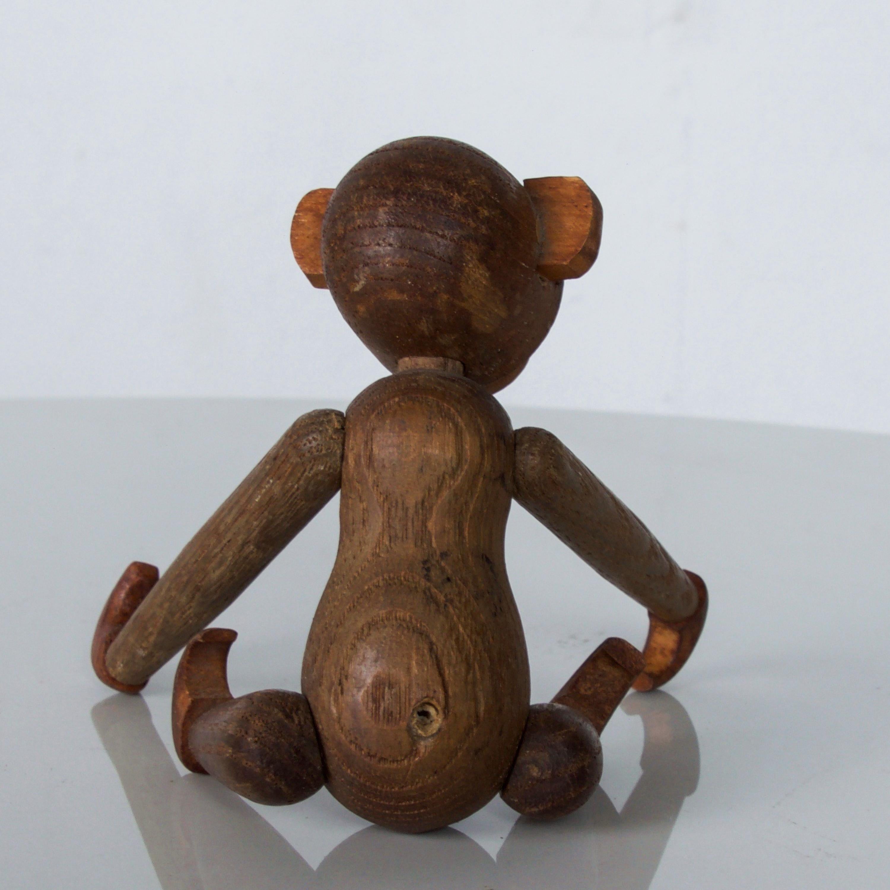 Kay Bojesen Danish Style Teak Wood Jointed Flexible Toy Baby Monkey 1960s Japan In Good Condition In Chula Vista, CA