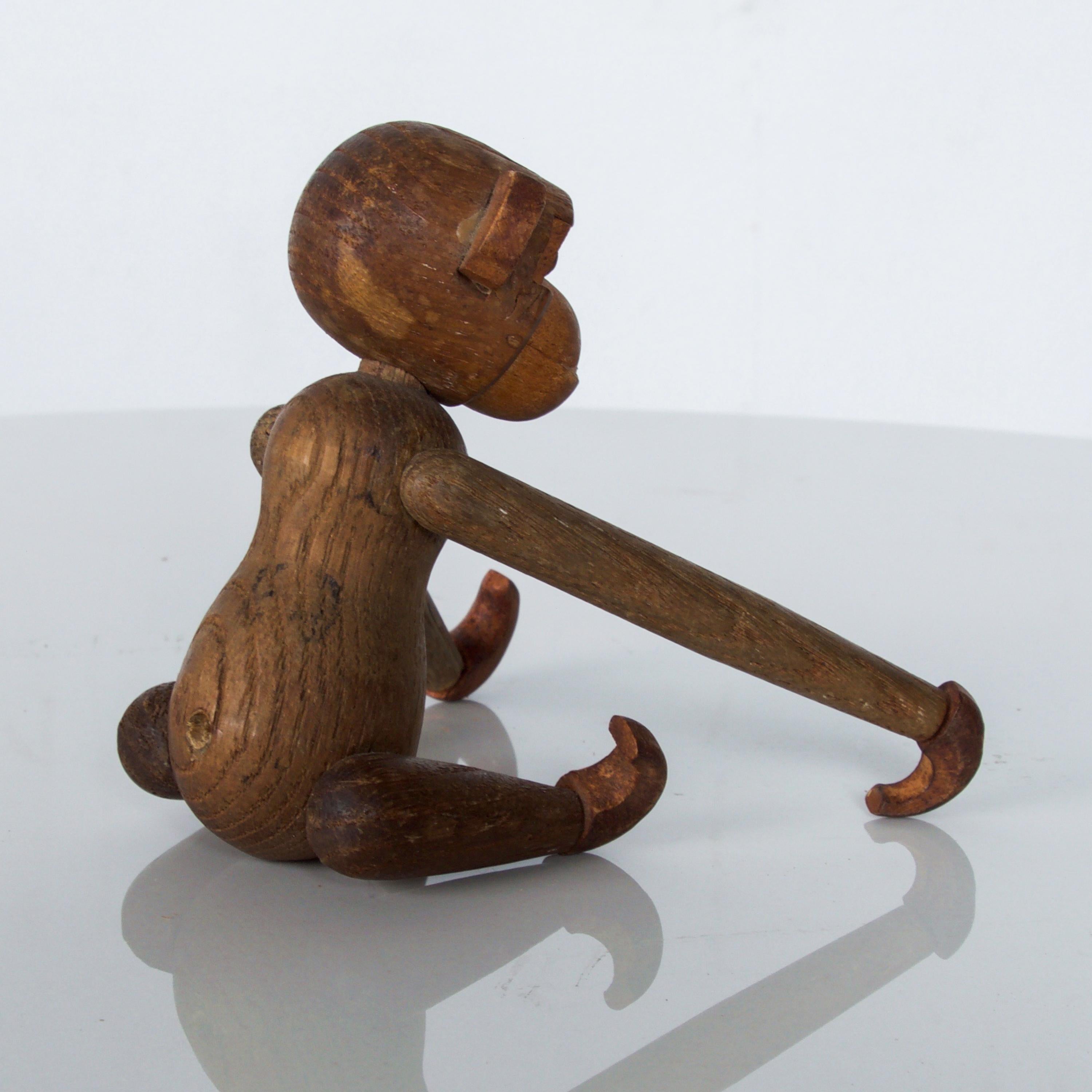 Mid-20th Century Kay Bojesen Danish Style Teak Wood Jointed Flexible Toy Baby Monkey 1960s Japan