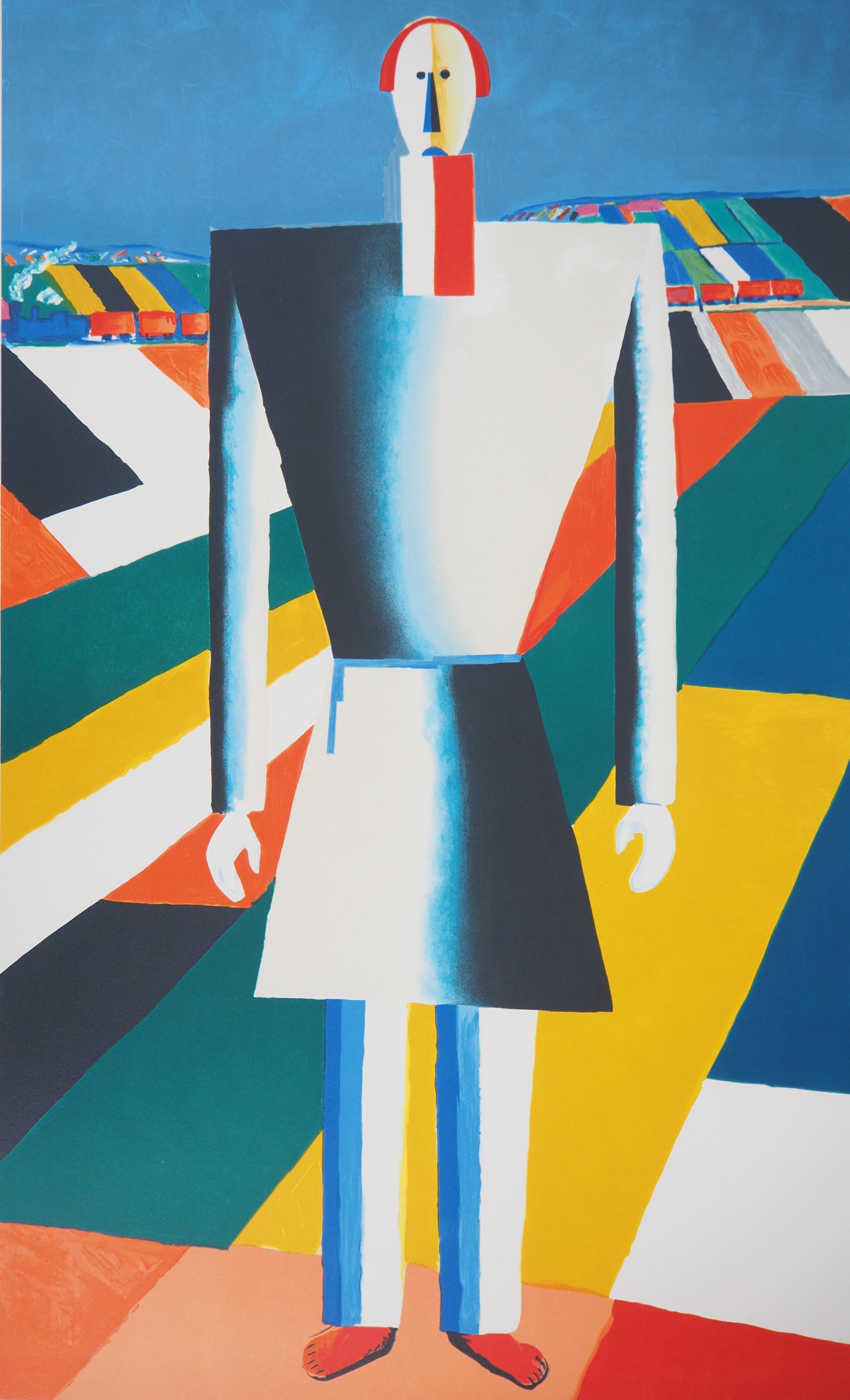 Man in the Fields - Lithograph (Mourlot) - Print by (after) Kazimir Malevich