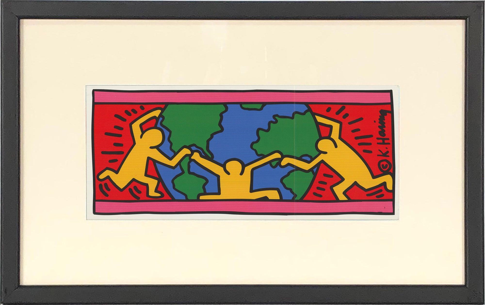 1998 Keith Haring 'World' Pop Art Offset Lithograph Framed - Print by (after) Keith Haring
