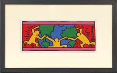 Retro 1998 Keith Haring 'World' Pop Art Offset Lithograph Framed