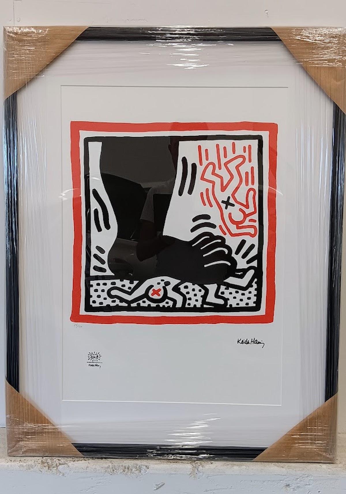 Free South Africa, Keith Haring Foundation, Limited edition of /150
Keith Haring's 1985 Free South Africa series captures the struggle of the black majority against the oppressive white minority in Apartheid South Africa, symbolized by a rope around