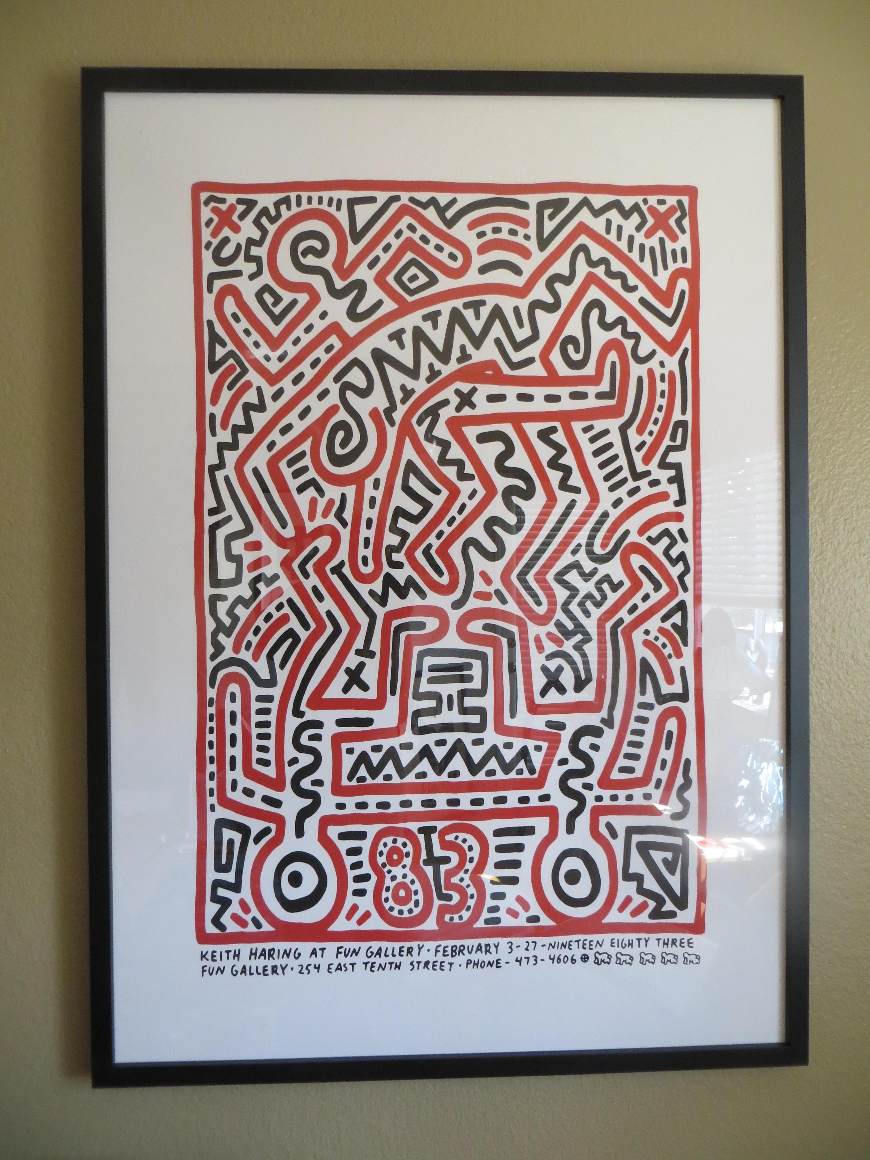 Artwork screem  print by Keiith Haring.
Fun Gallery Exhibition 1983  
In 1983 Keith Haring produced this image for his upcoming exhibition at the Fun Gallery in New York which was founded by film stars Patti Astor and Bill Stelling. The gallery was